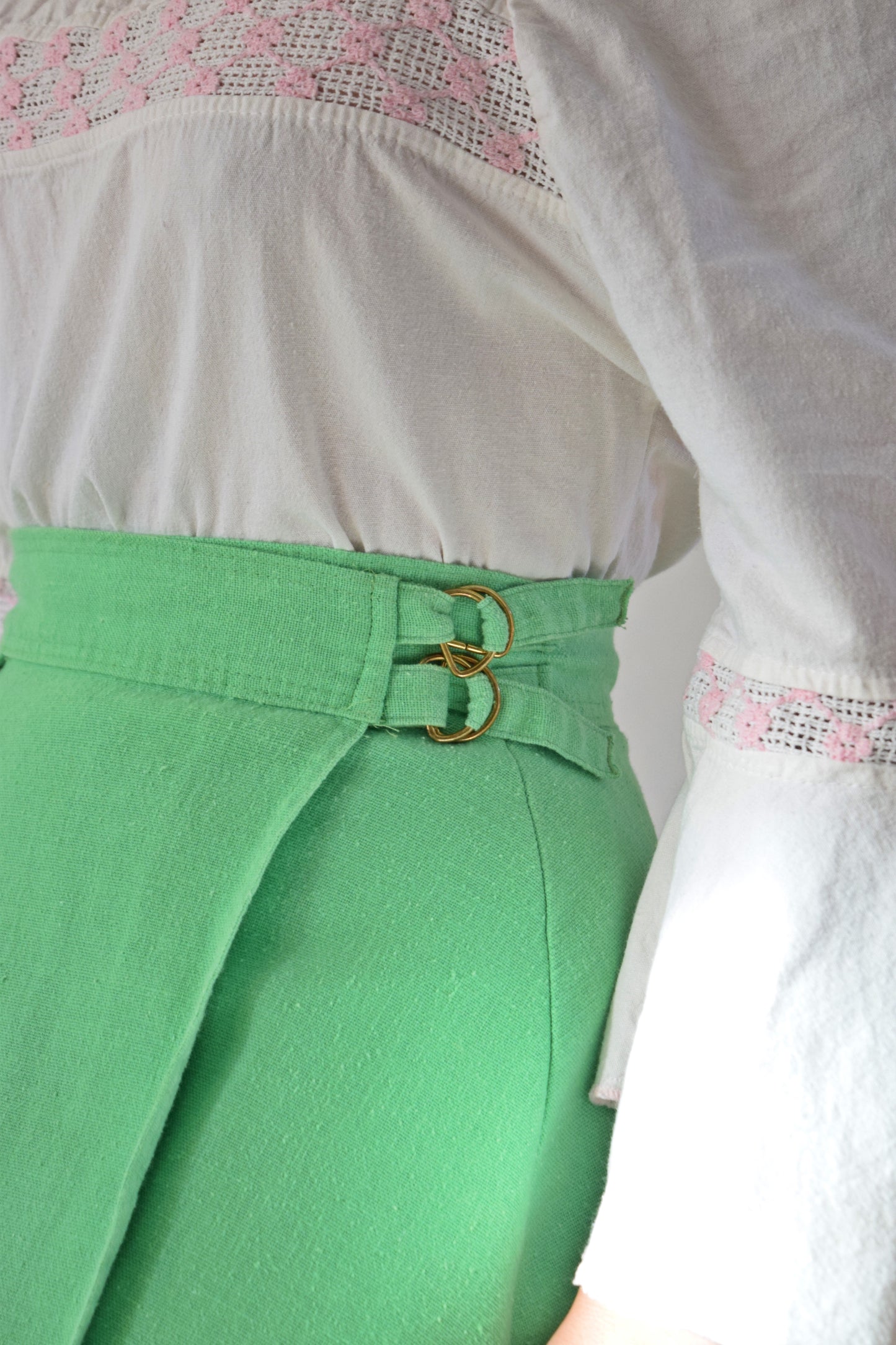 60S LIME GREEN WRAP MIDI - 26" WAIST