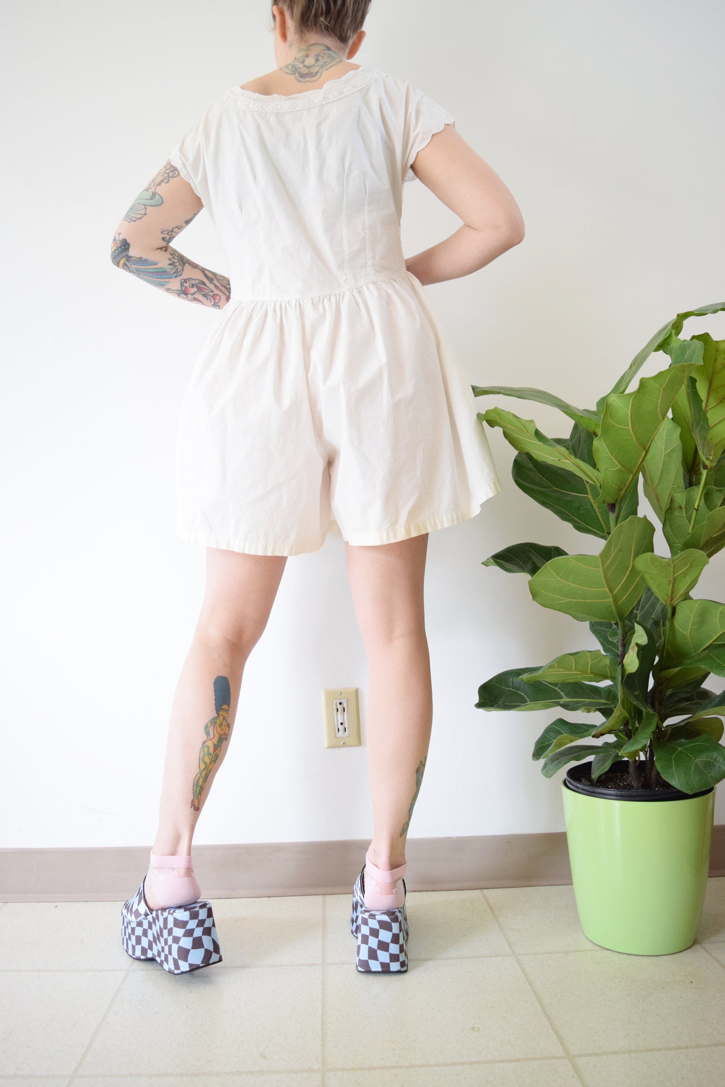 90s WHITE ROMPER - LARGE