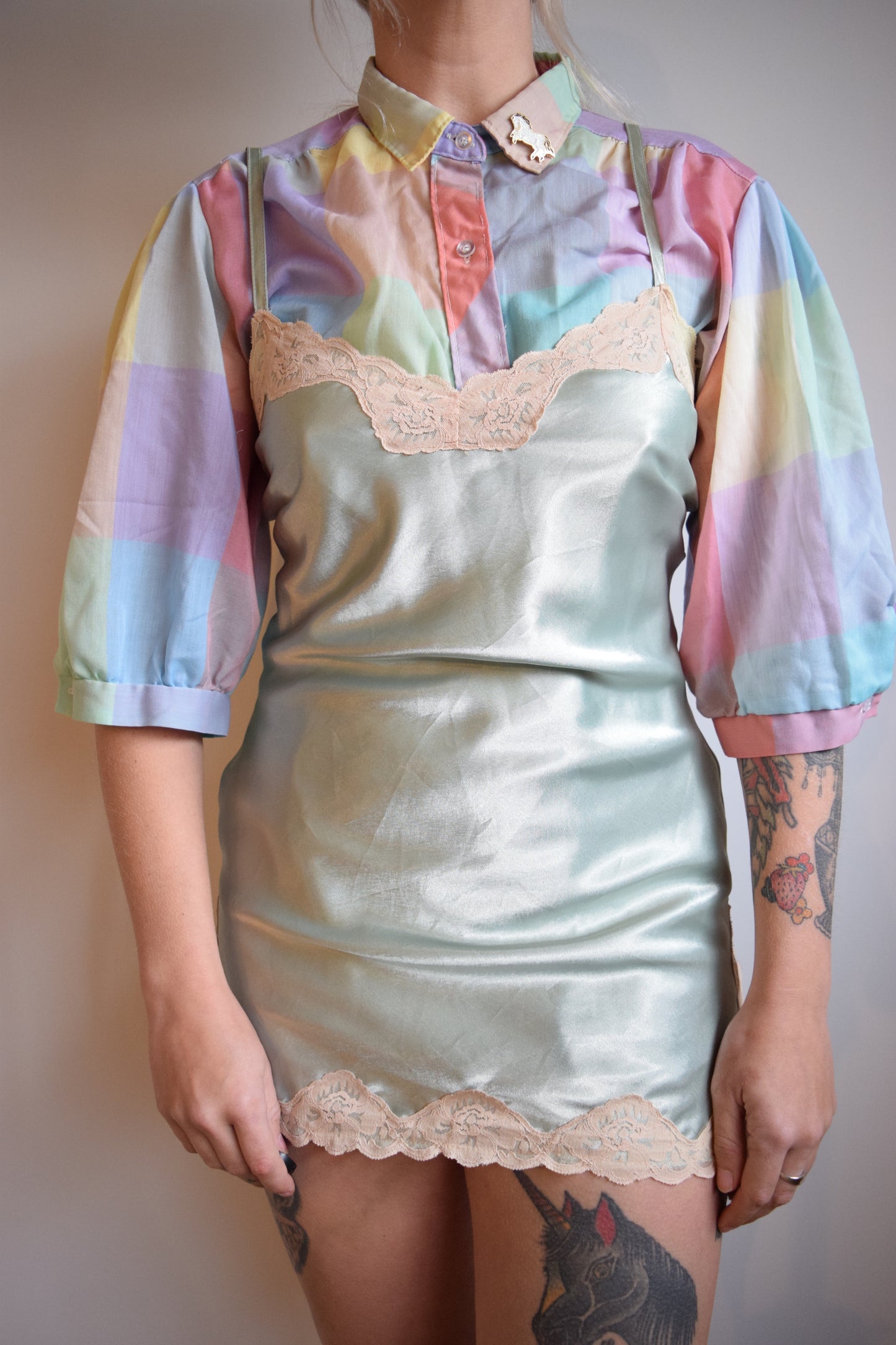 90s MINT SLIP DRESS - XS