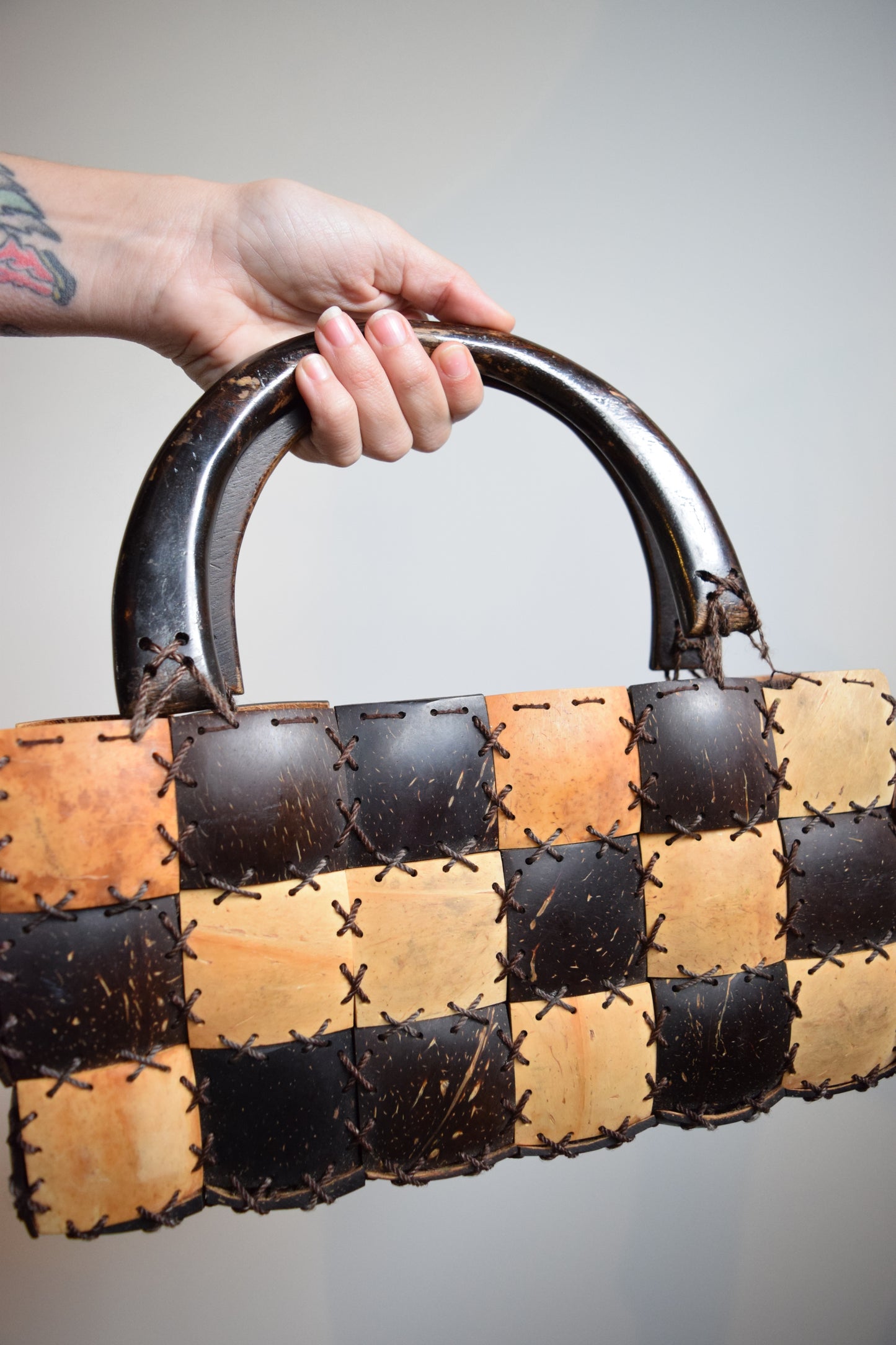 60s Wooden Checkerboard Purse