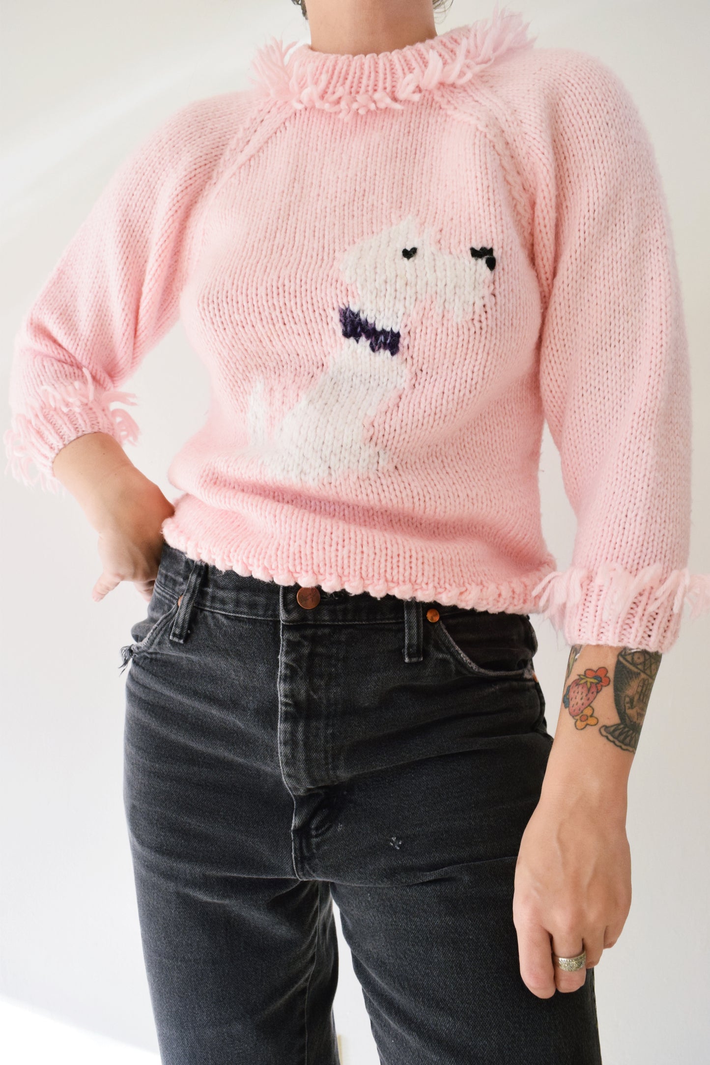 70s PASTEL PUPPY SWEATER - XS/S