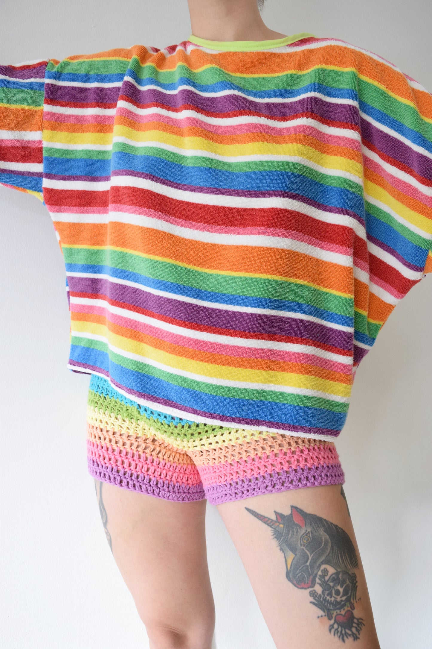 *OWLEPHANT ORIGINAL* RAINBOW TOWEL SWEATER - LARGE