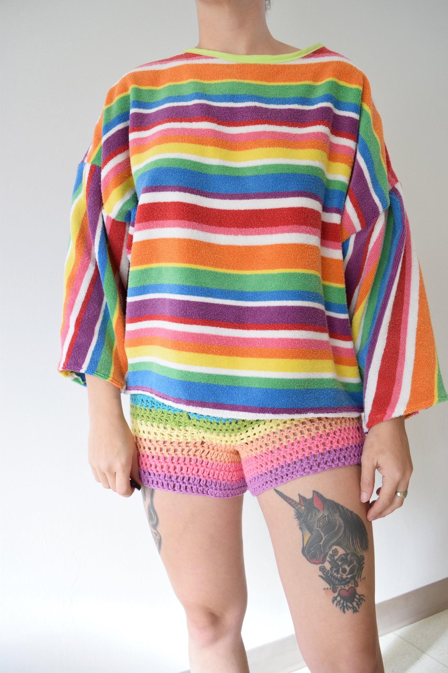 *OWLEPHANT ORIGINAL* RAINBOW TOWEL SWEATER - LARGE