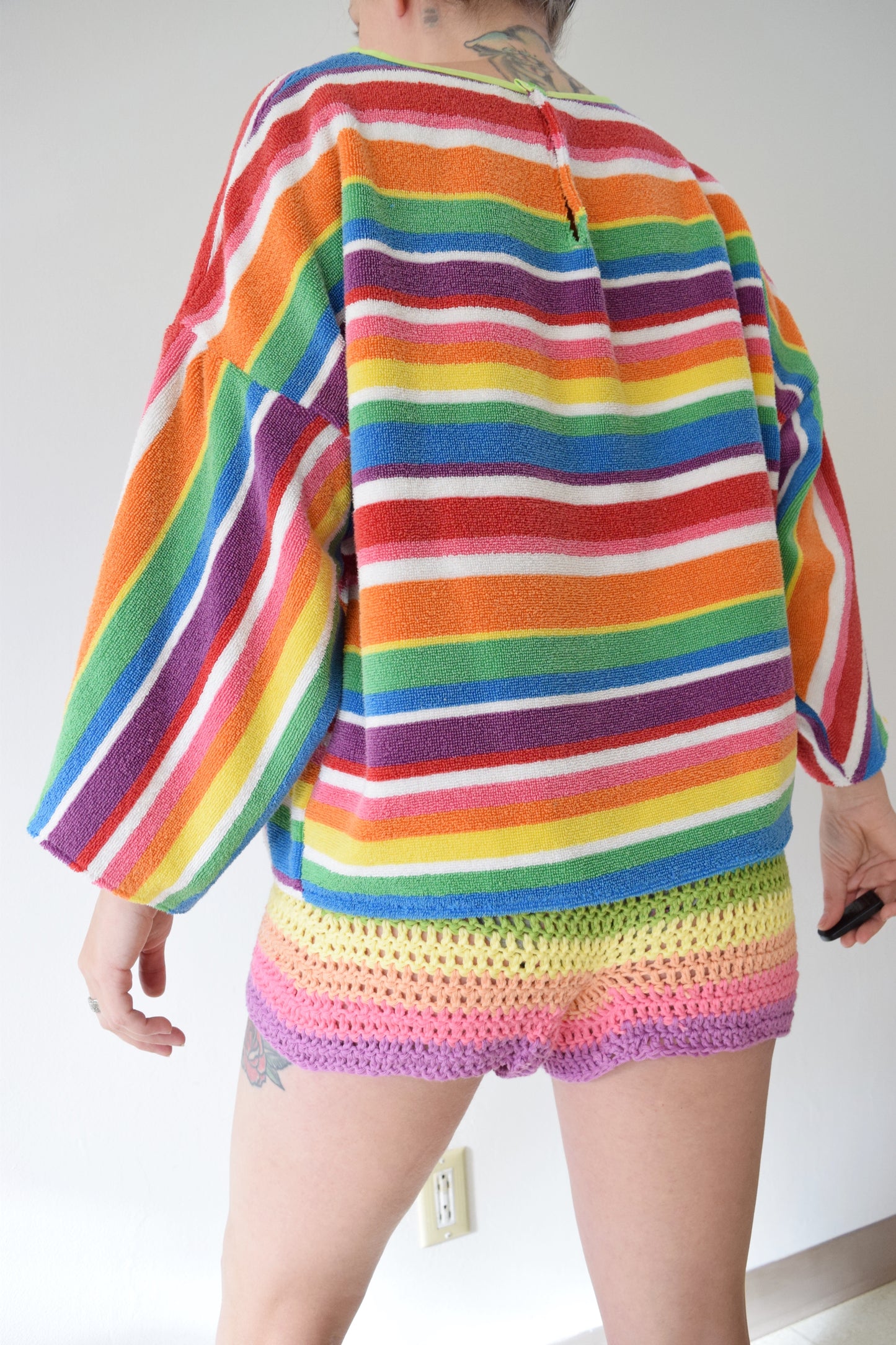 *OWLEPHANT ORIGINAL* RAINBOW TOWEL SWEATER - LARGE