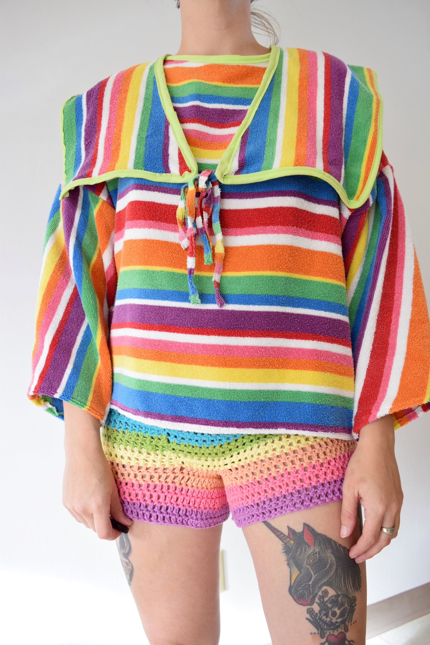 *OWLEPHANT ORIGINAL* RAINBOW TOWEL SWEATER - LARGE