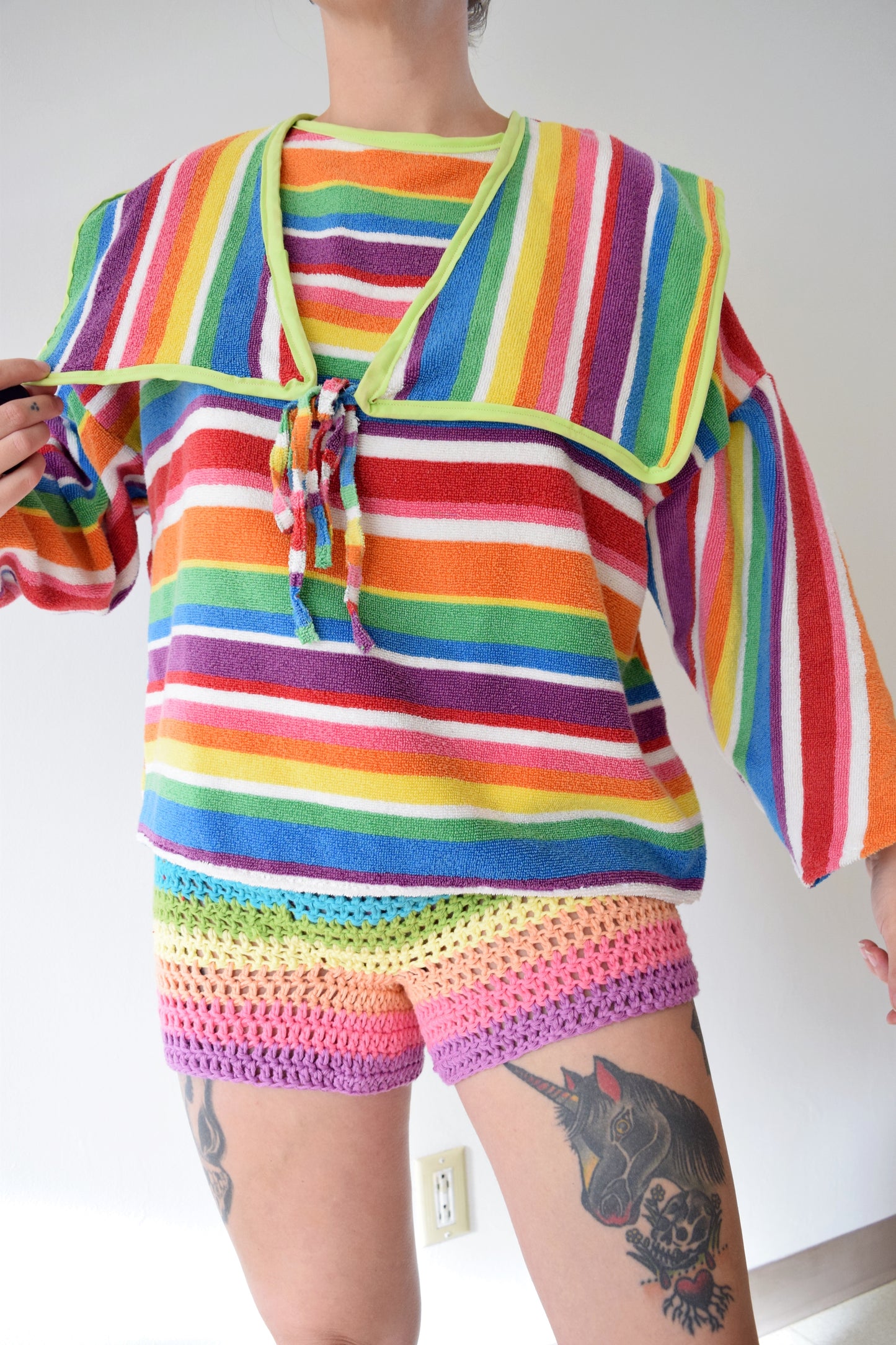 *OWLEPHANT ORIGINAL* RAINBOW TOWEL SWEATER - LARGE