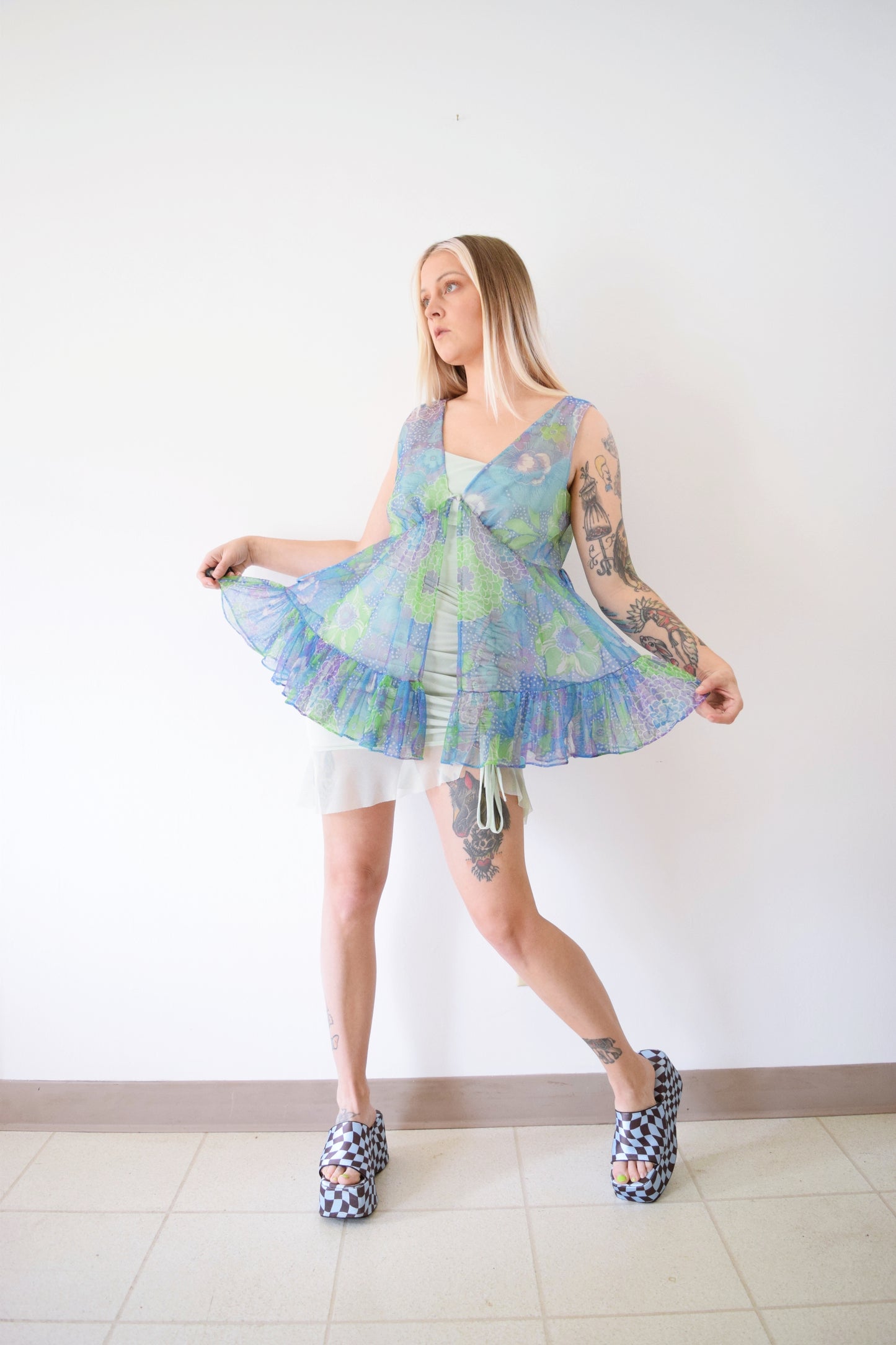 60s NEON FLORAL TEDDY - MEDIUM