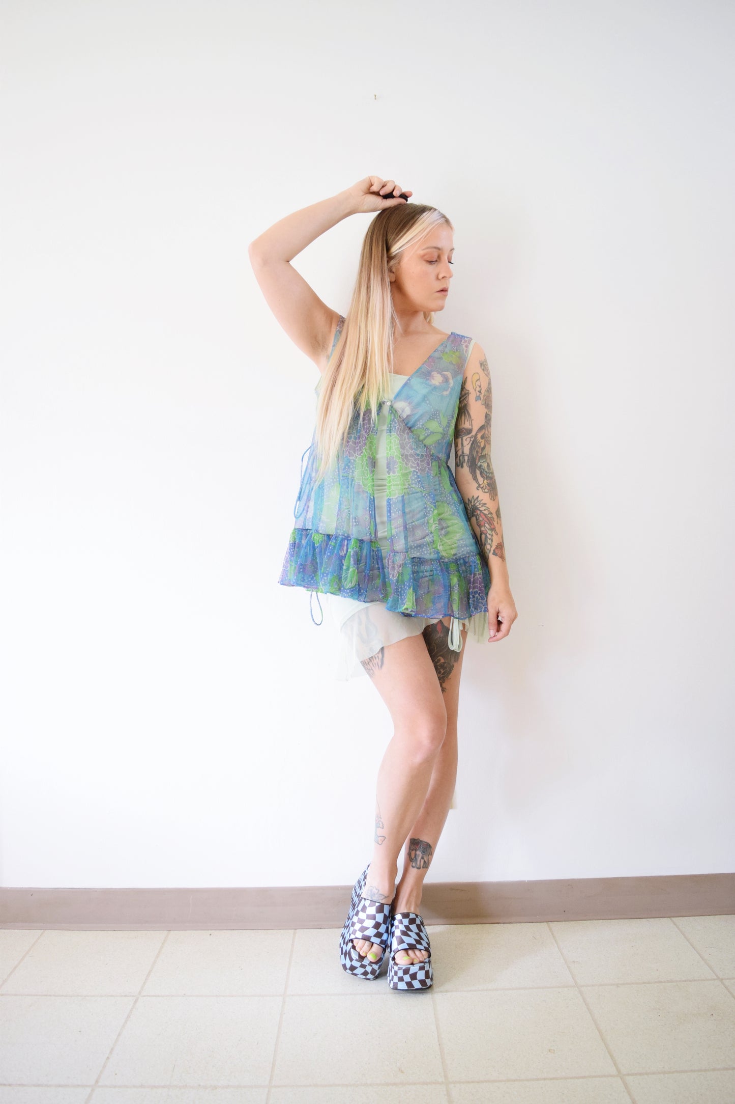 60s NEON FLORAL TEDDY - MEDIUM