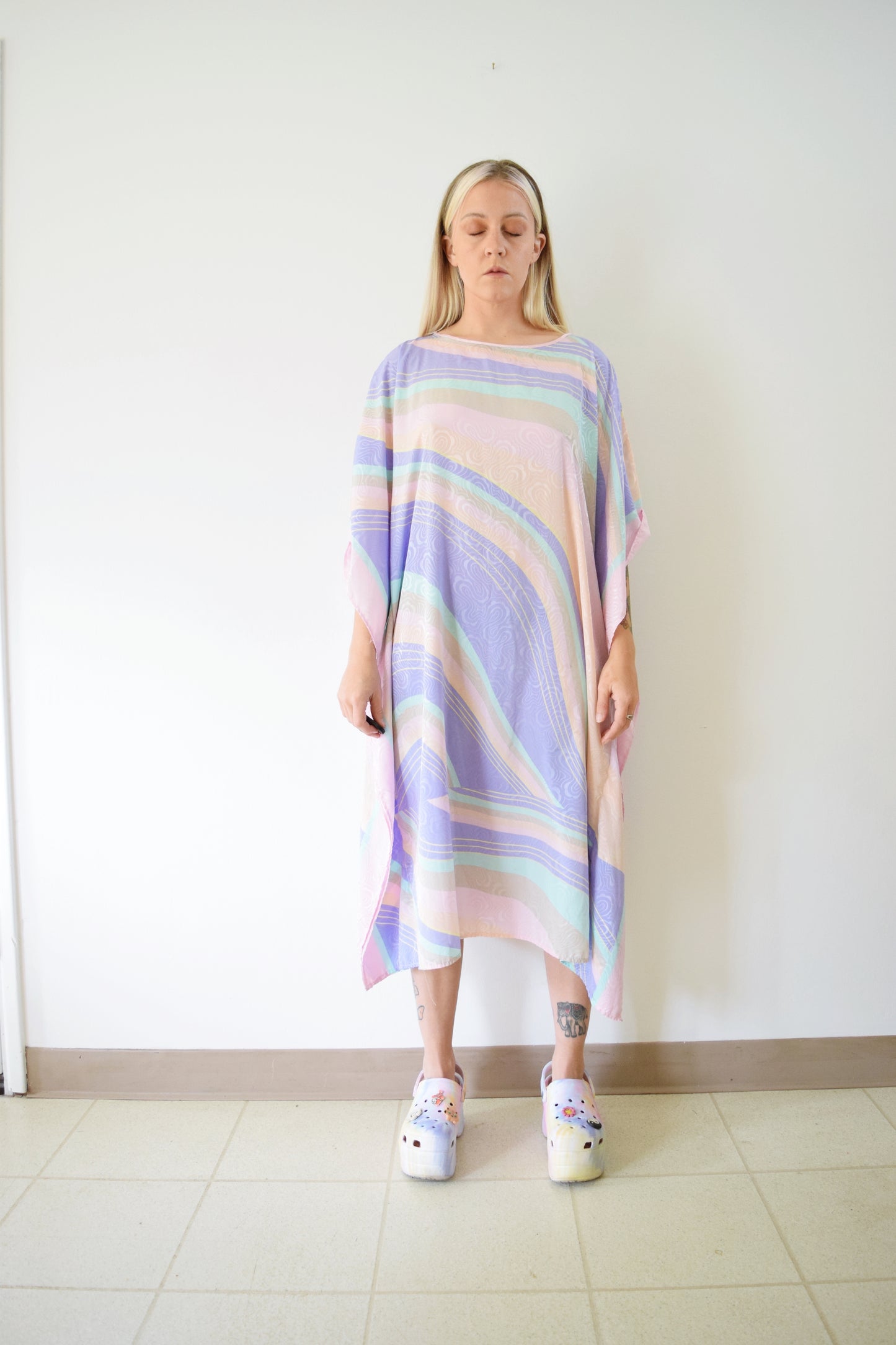 80s SILKY PASTEL CAFTAN - XL