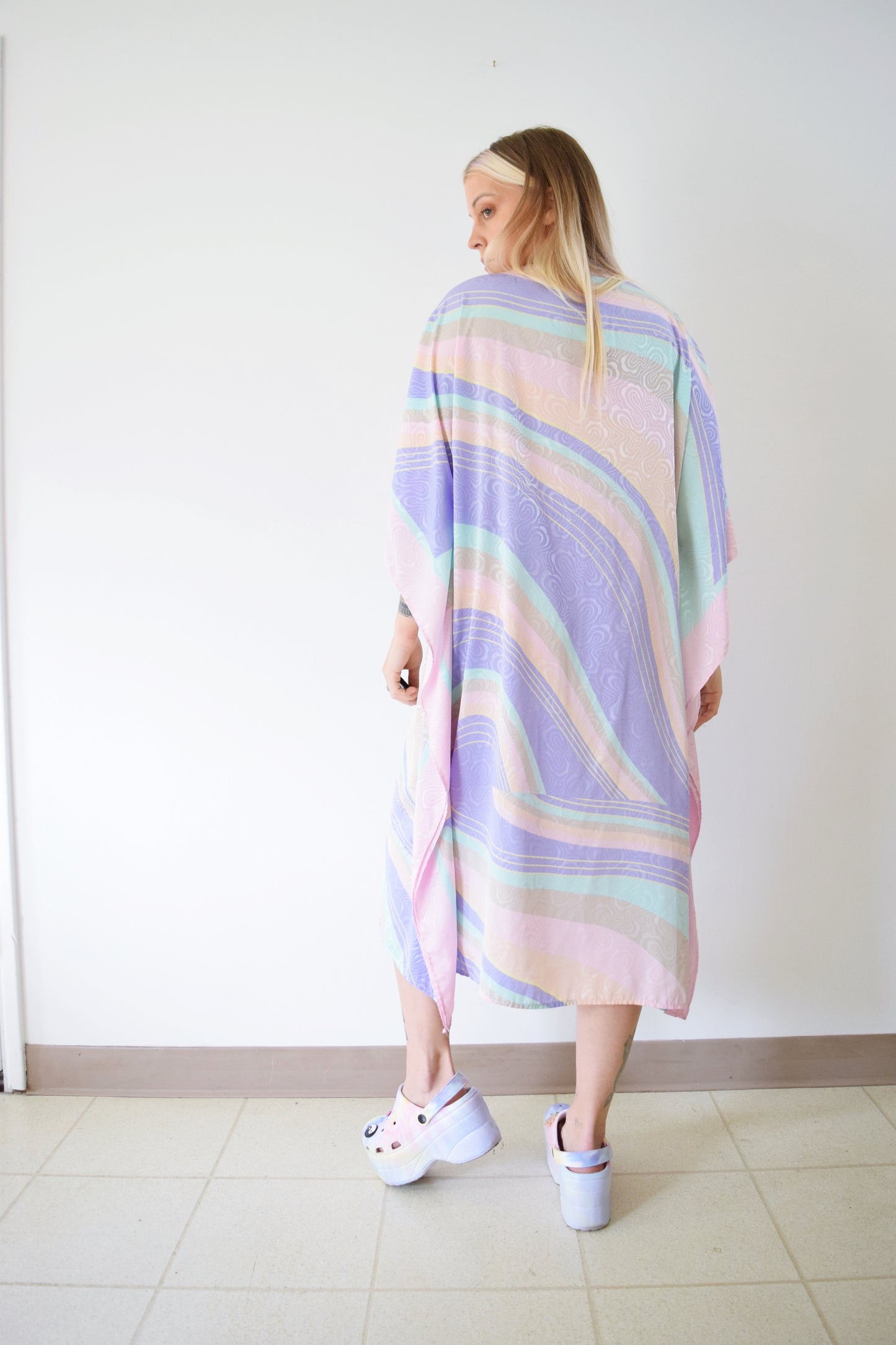 80s SILKY PASTEL CAFTAN - XL
