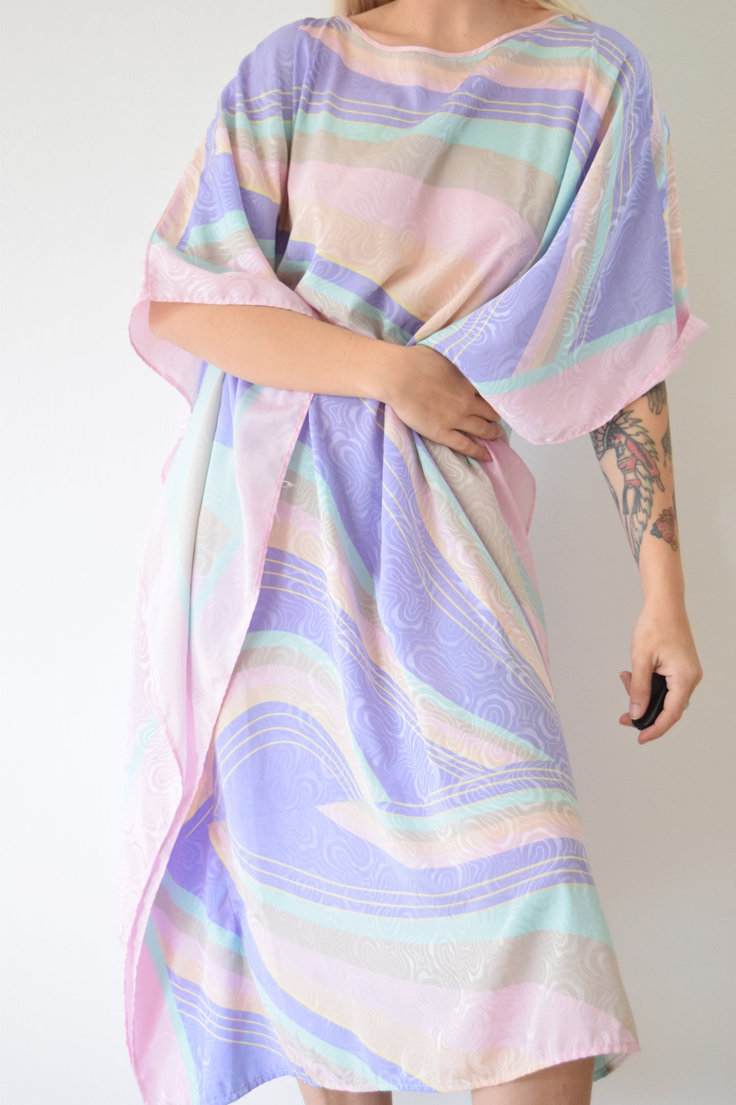 80s SILKY PASTEL CAFTAN - XL