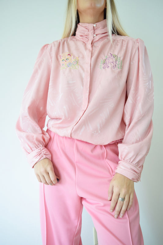EMBROIDERED IRIDESCENT PINK BLOUSE - MEDIUM