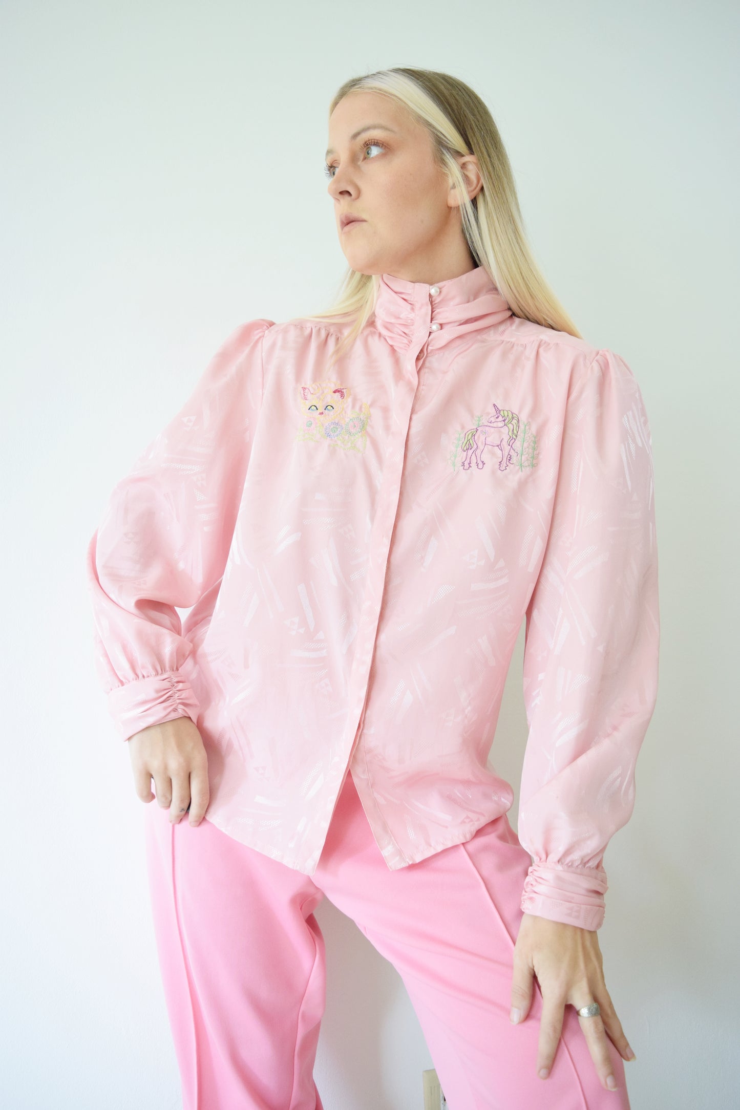 EMBROIDERED IRIDESCENT PINK BLOUSE - MEDIUM