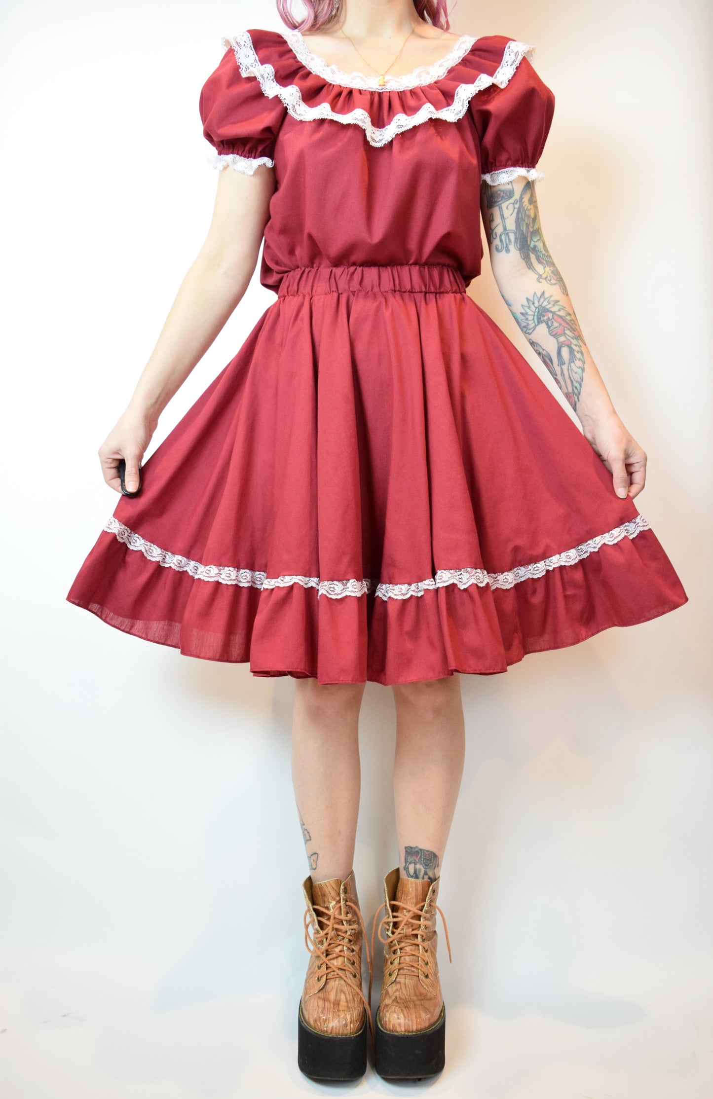 70s RED SQUARE DANCE SET - SMALL