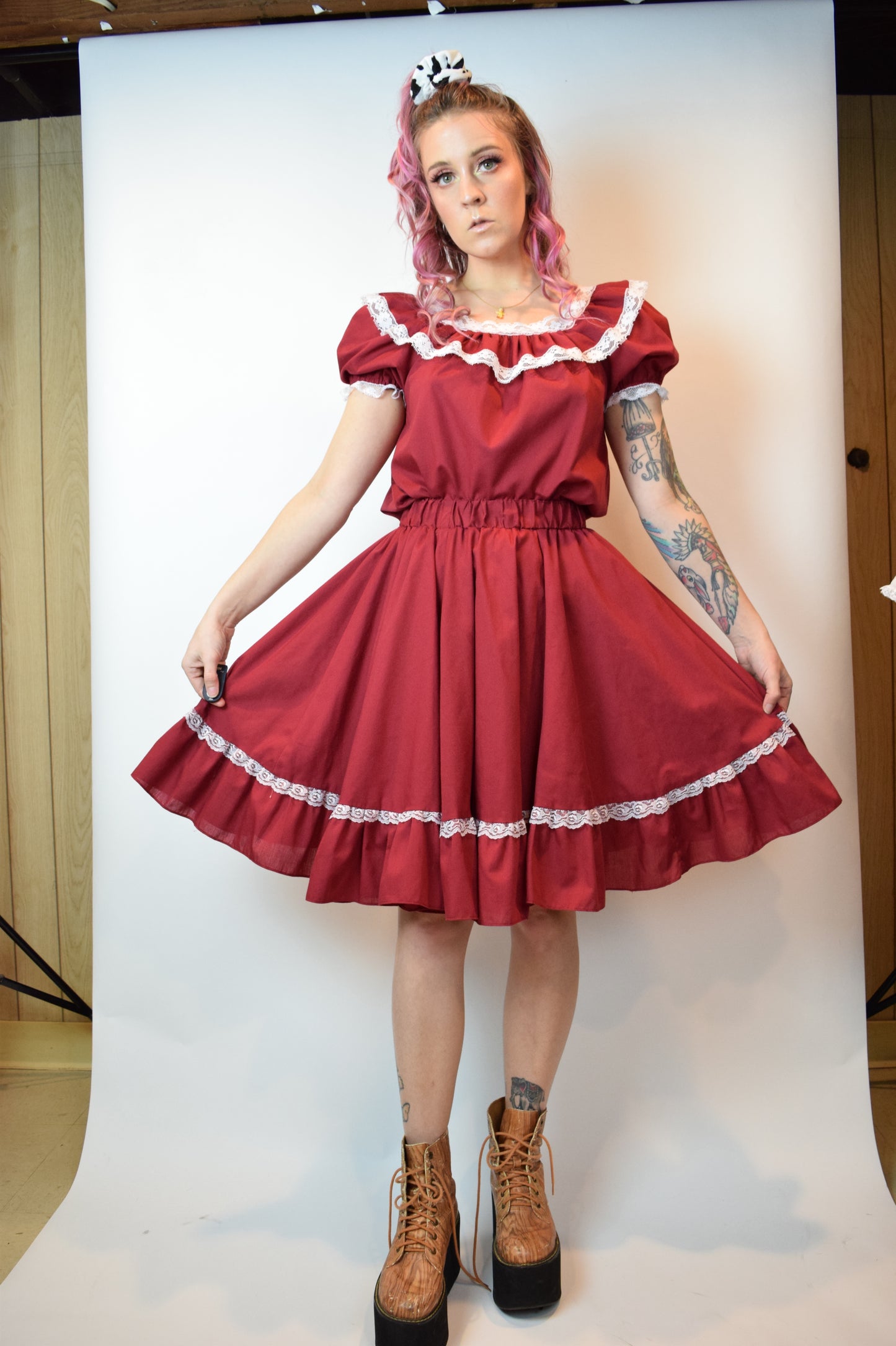 70s RED SQUARE DANCE SET - SMALL