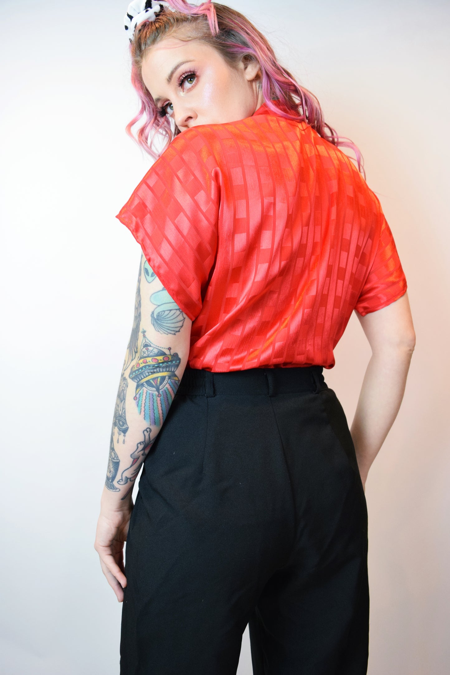 90s IRIDESCENT RED BLOUSE - M/L