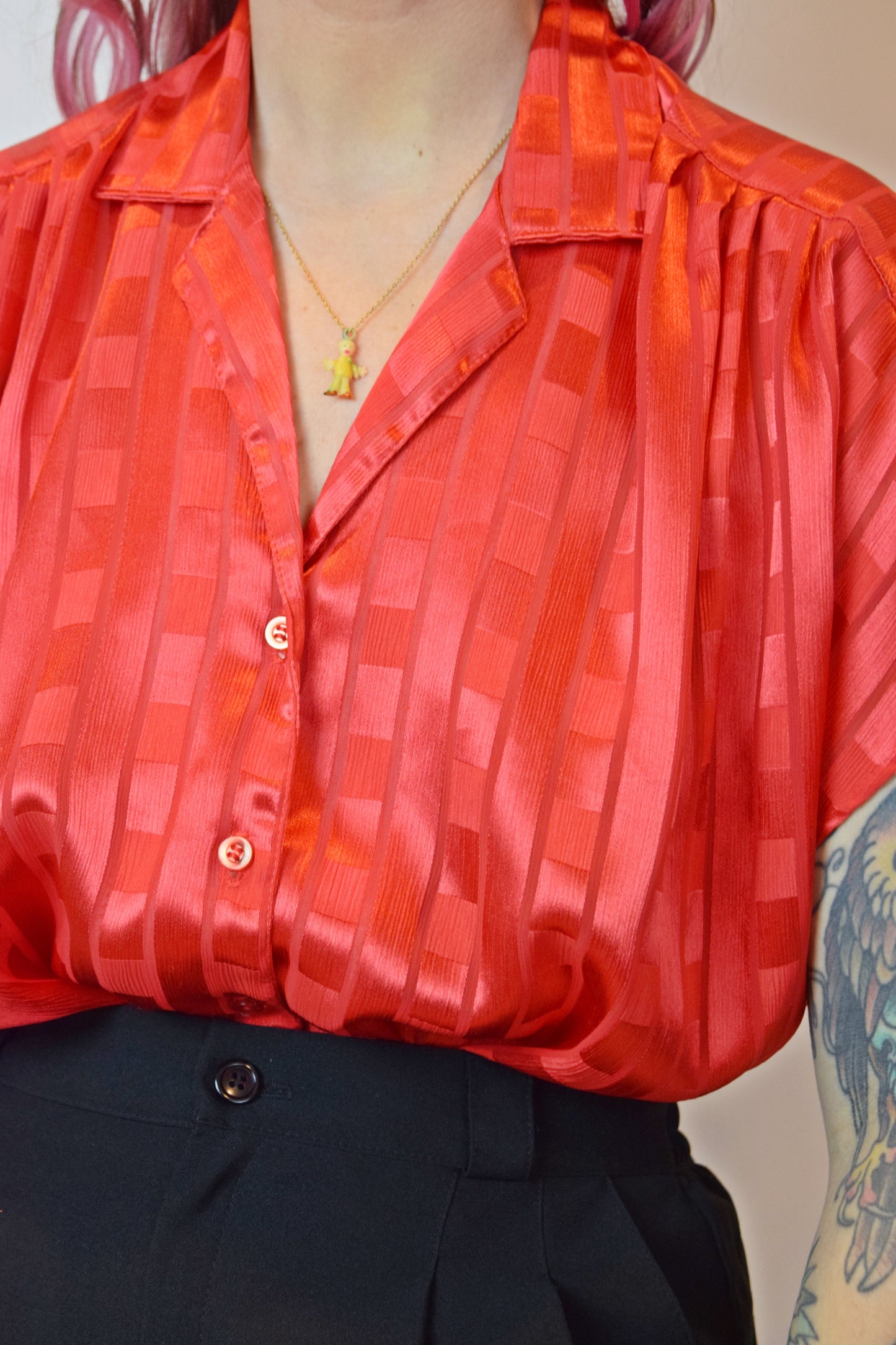 90s IRIDESCENT RED BLOUSE - M/L