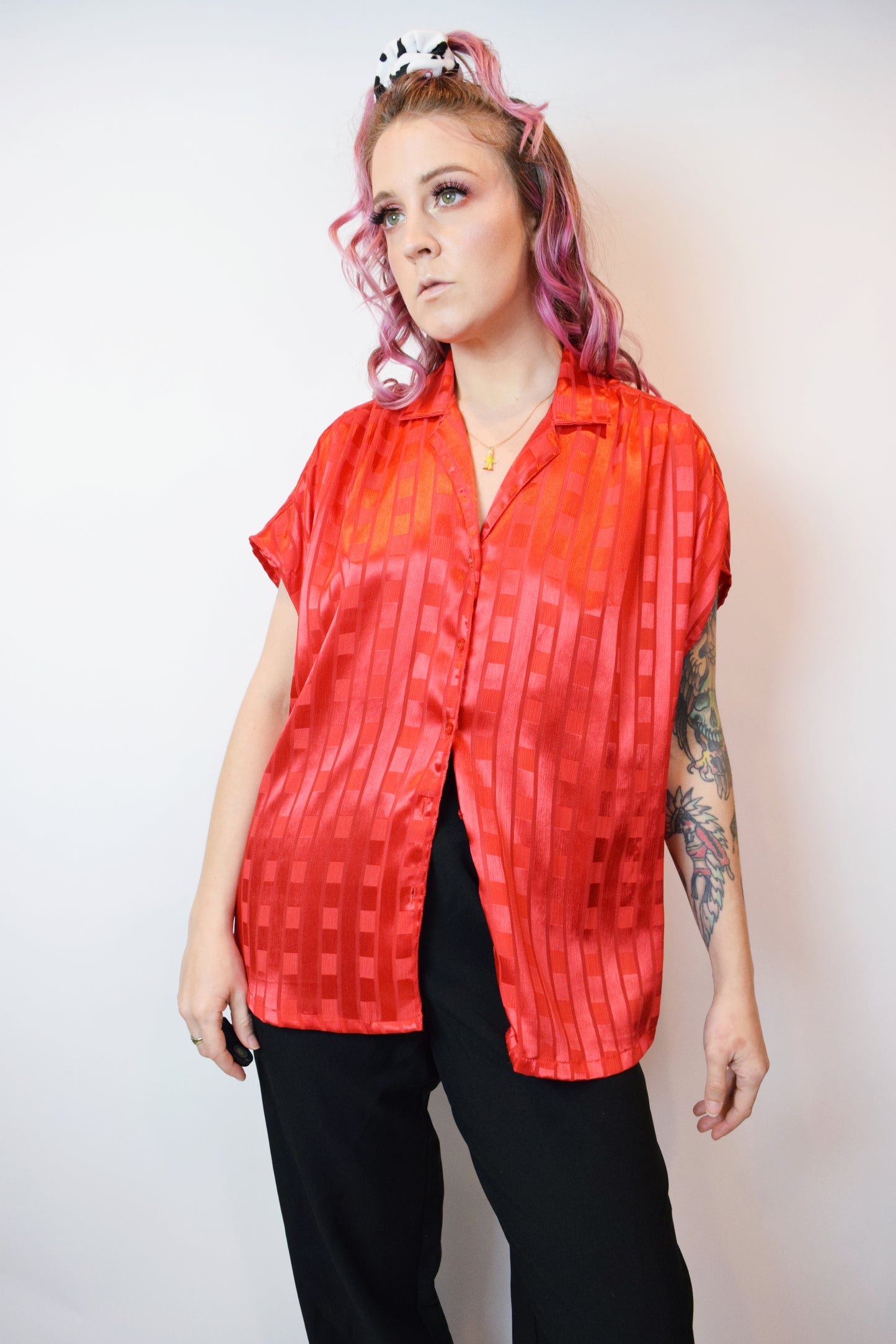 90s IRIDESCENT RED BLOUSE - M/L