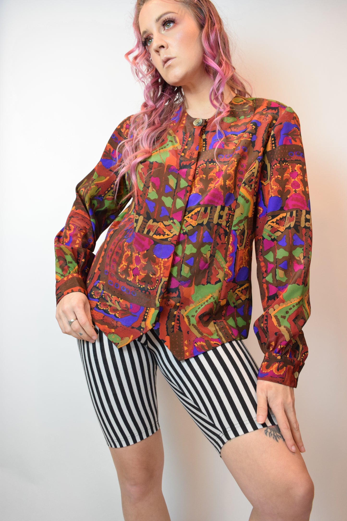 90s ABSTRACT COLORFUL BLOUSE - MEDIUM