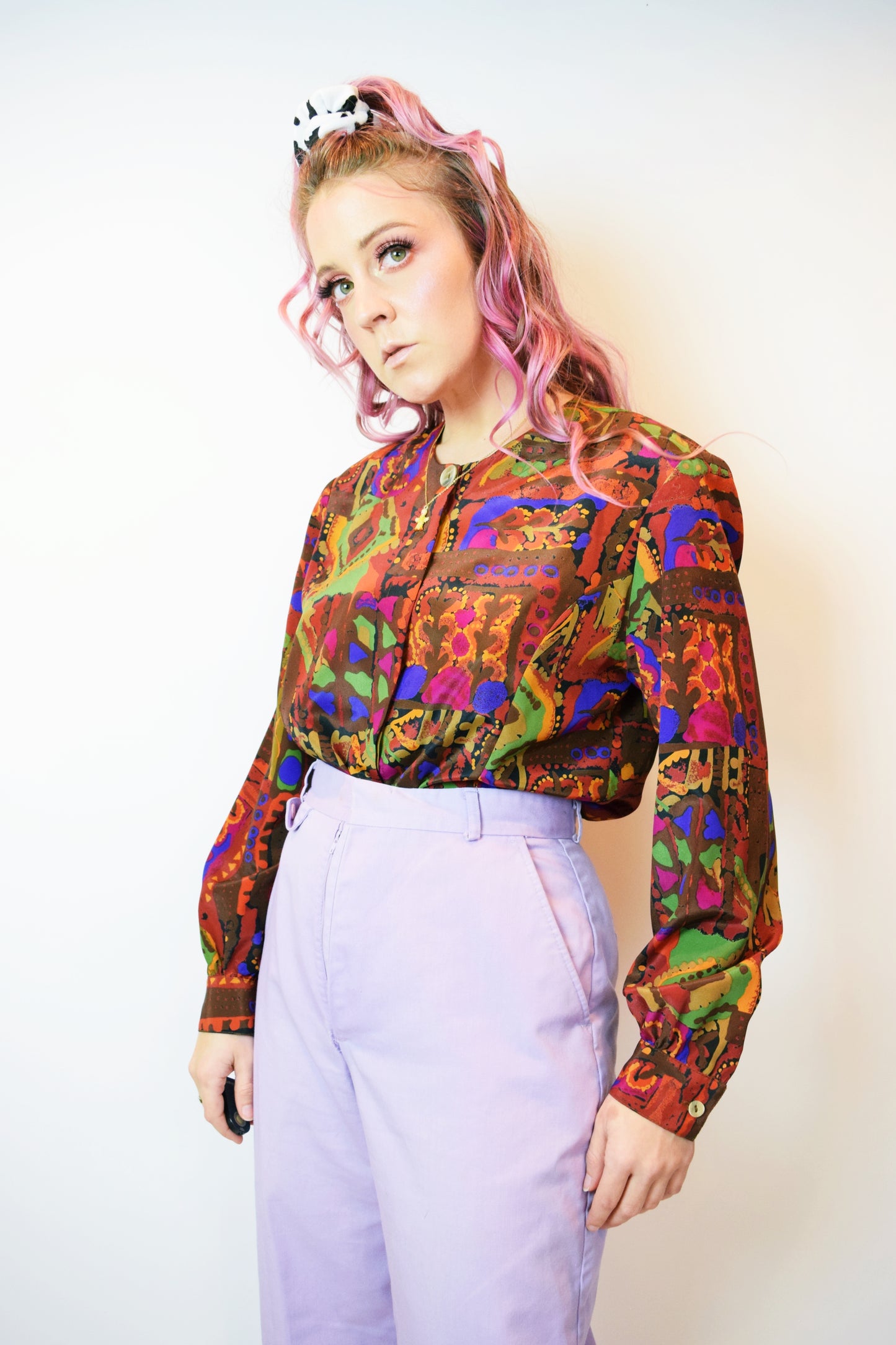 90s ABSTRACT COLORFUL BLOUSE - MEDIUM