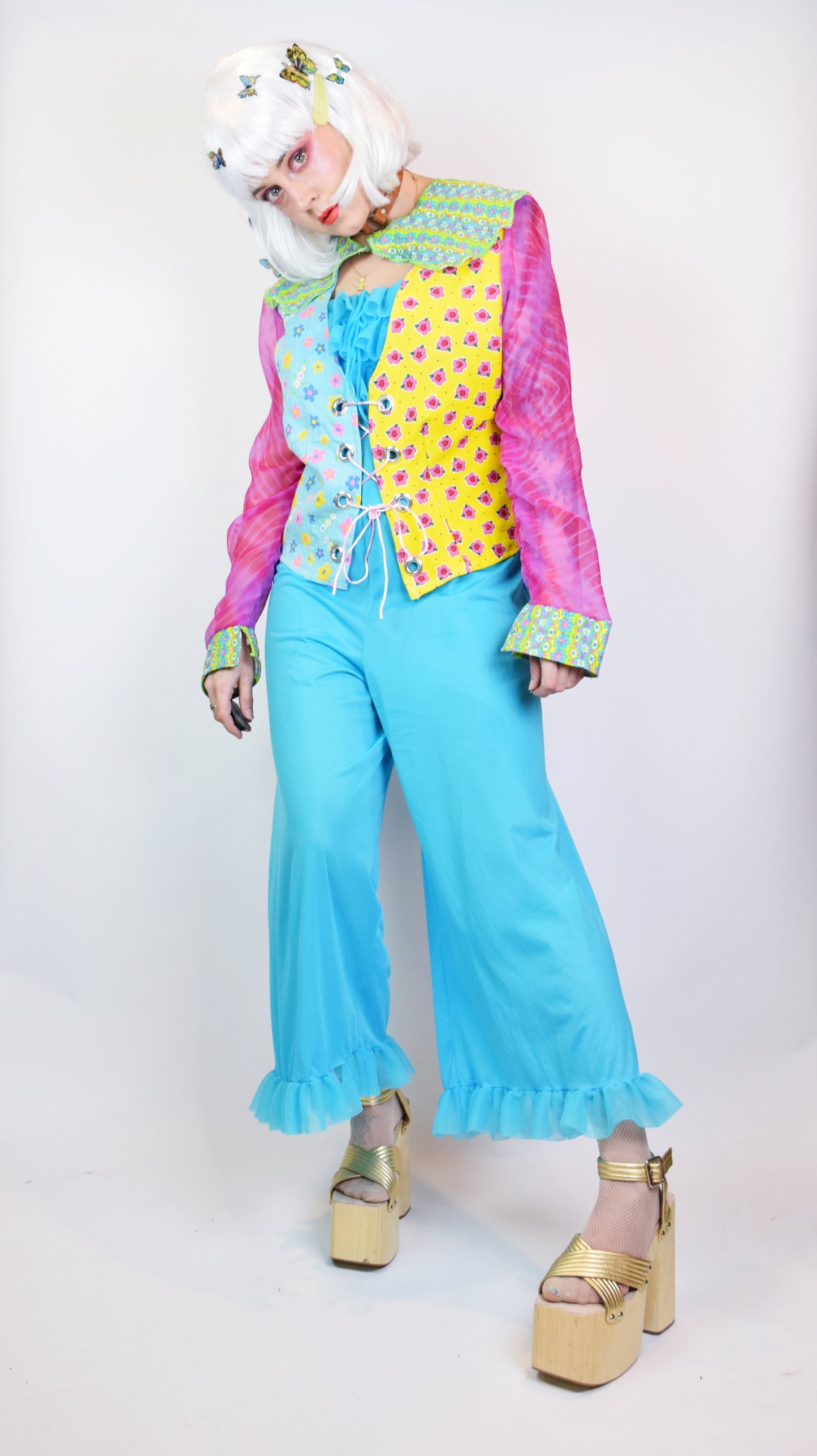 *OWLEPHANT ORIGINAL* TECHNICOLOR LACE UP BLOUSE - M/L