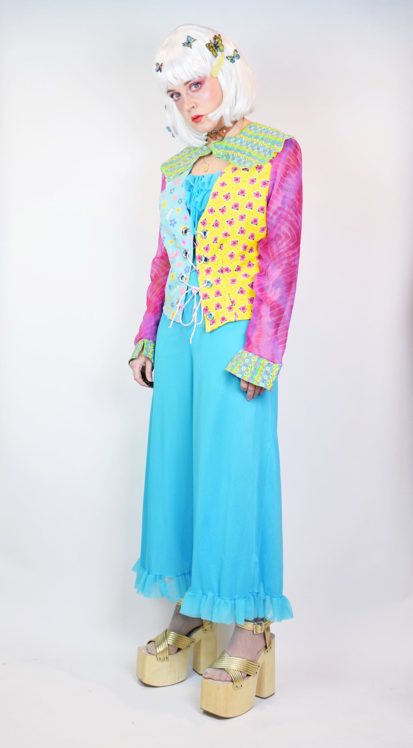 *OWLEPHANT ORIGINAL* TECHNICOLOR LACE UP BLOUSE - M/L