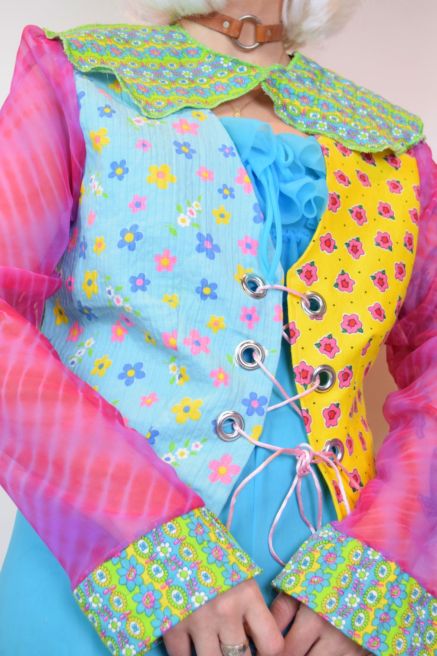 *OWLEPHANT ORIGINAL* TECHNICOLOR LACE UP BLOUSE - M/L