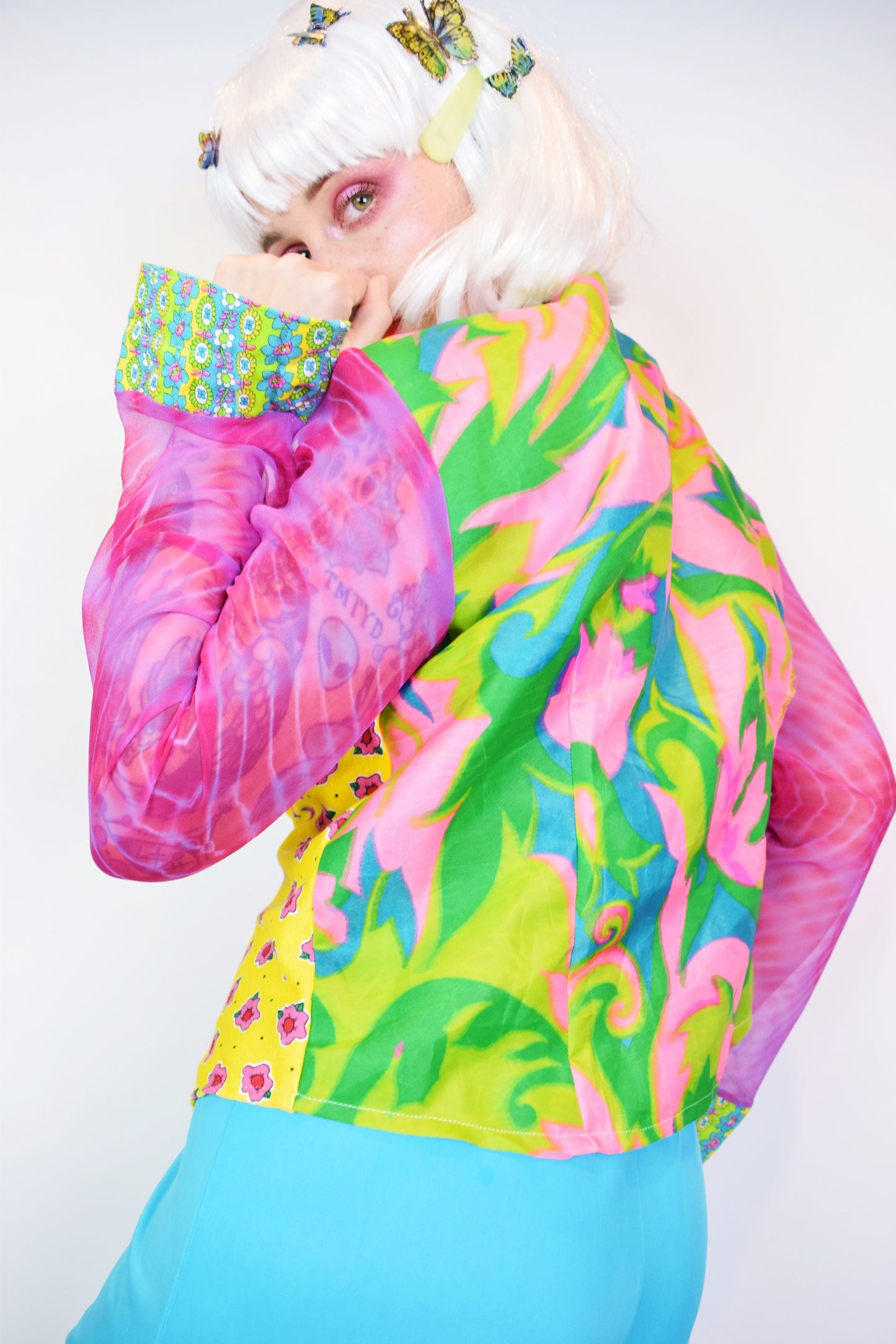 *OWLEPHANT ORIGINAL* TECHNICOLOR LACE UP BLOUSE - M/L