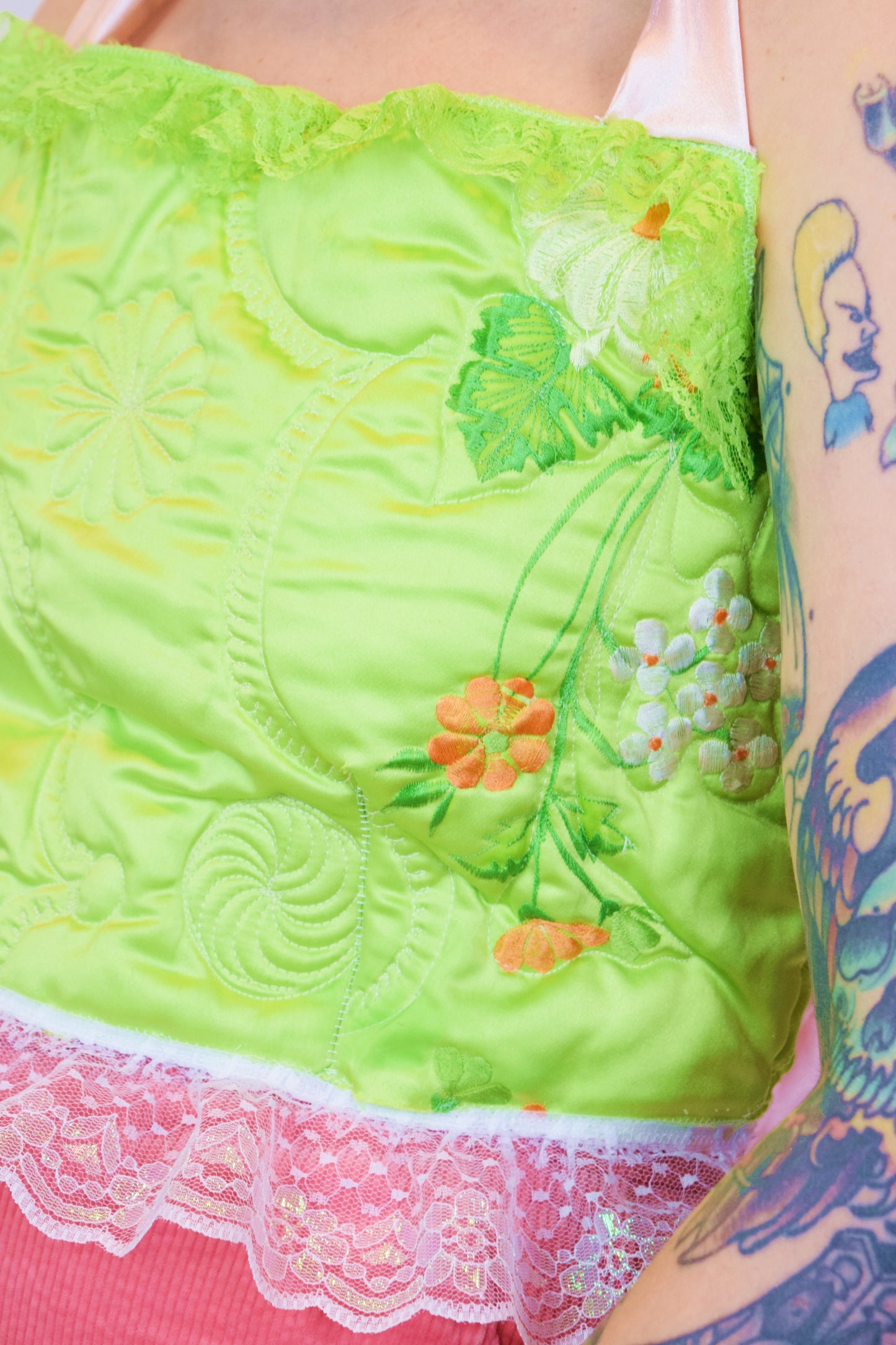 *OWLEPHANT ORIGINALS* LIME GREEN QUILT HALTER TOP - MEDIUM