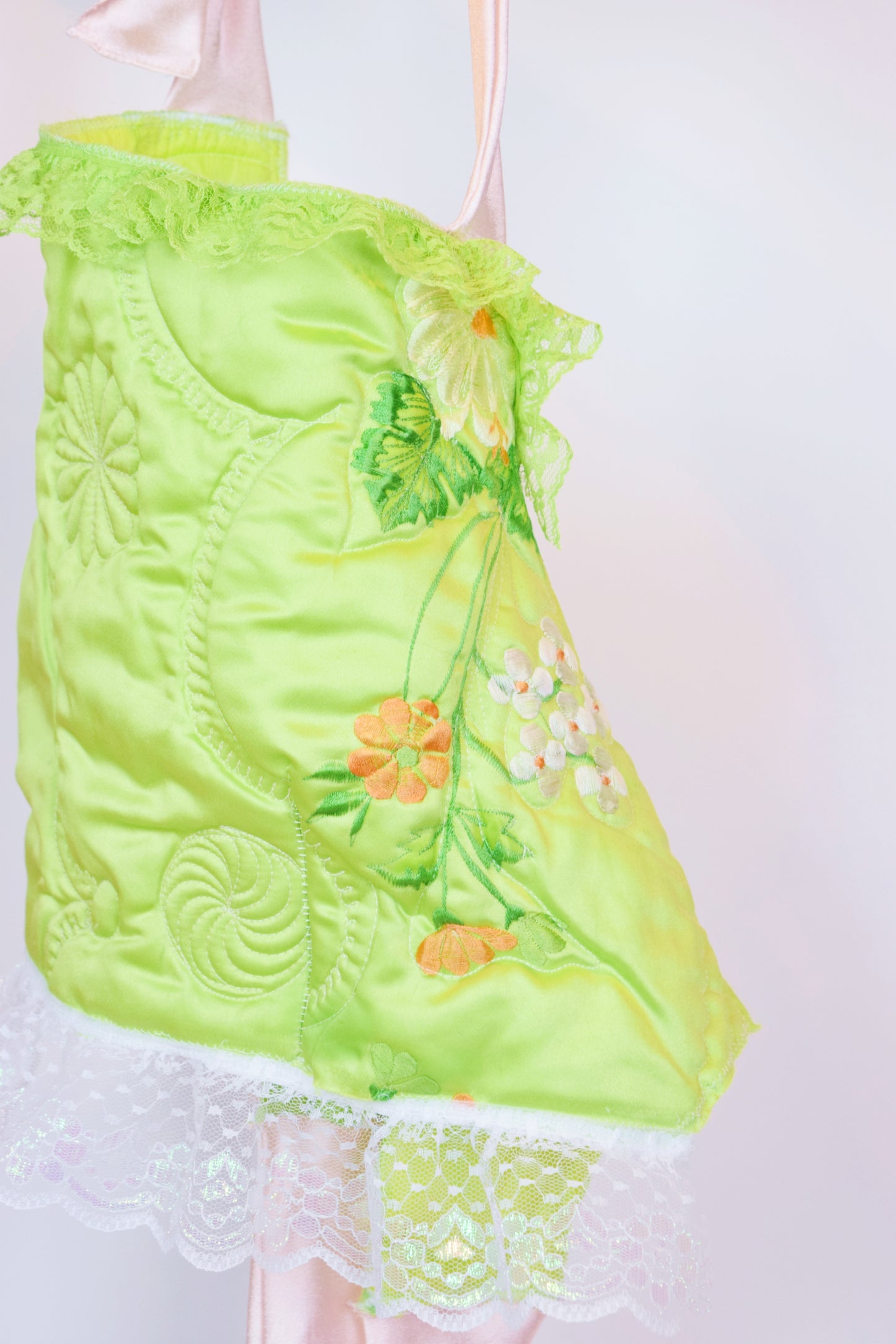 *OWLEPHANT ORIGINALS* LIME GREEN QUILT HALTER TOP - MEDIUM