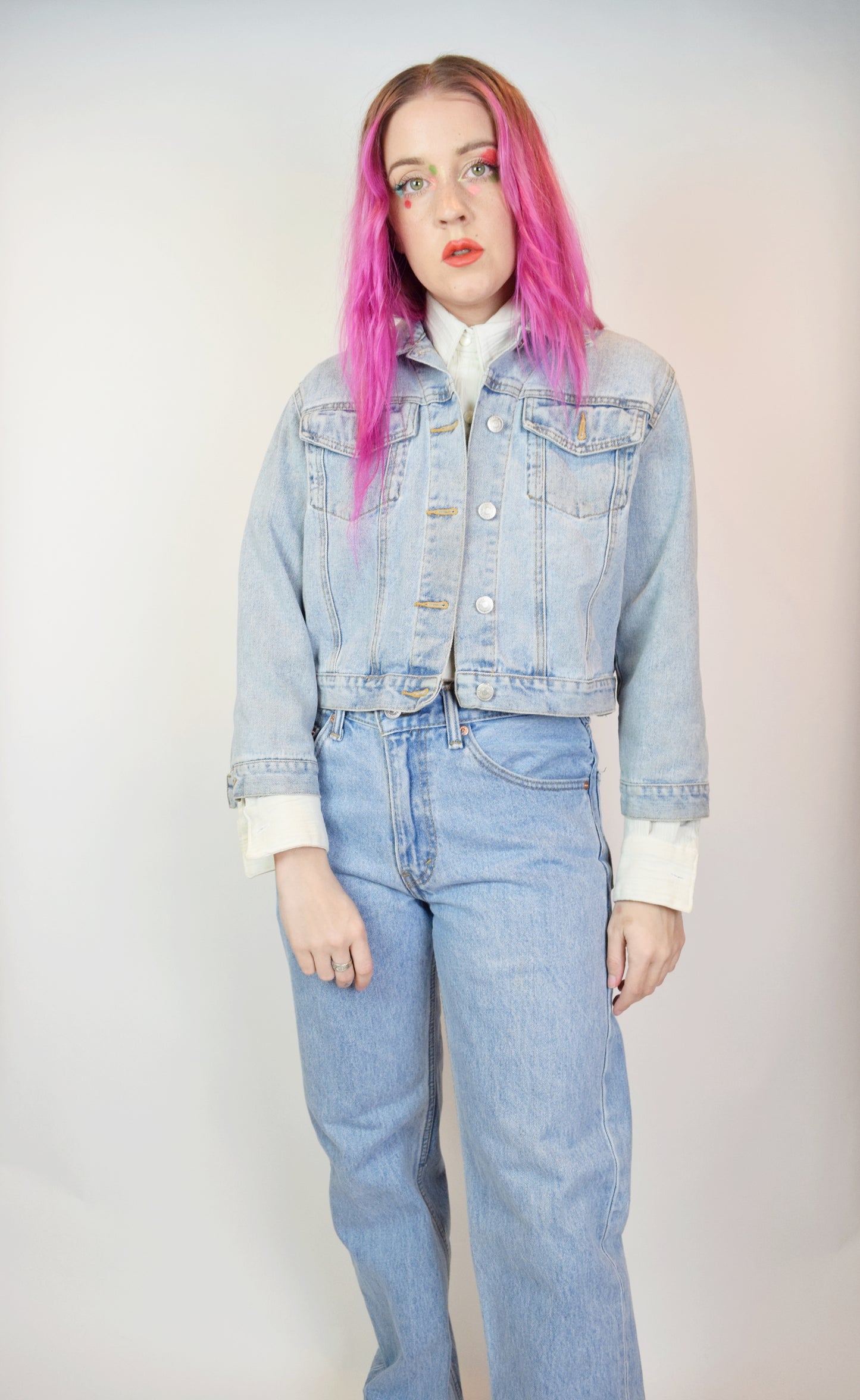 90s CROPPED DENIM JACKET - M