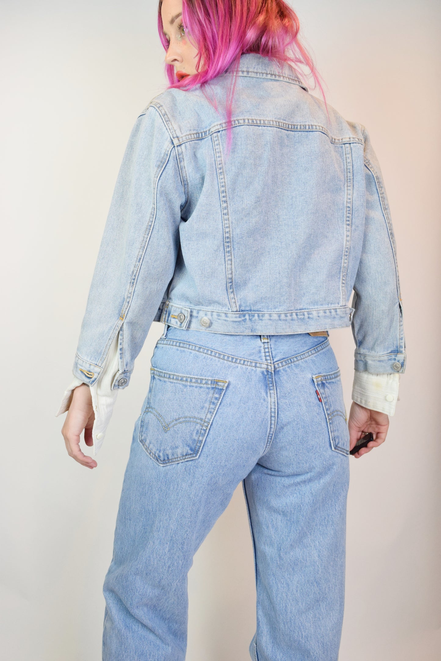 90s CROPPED DENIM JACKET - M
