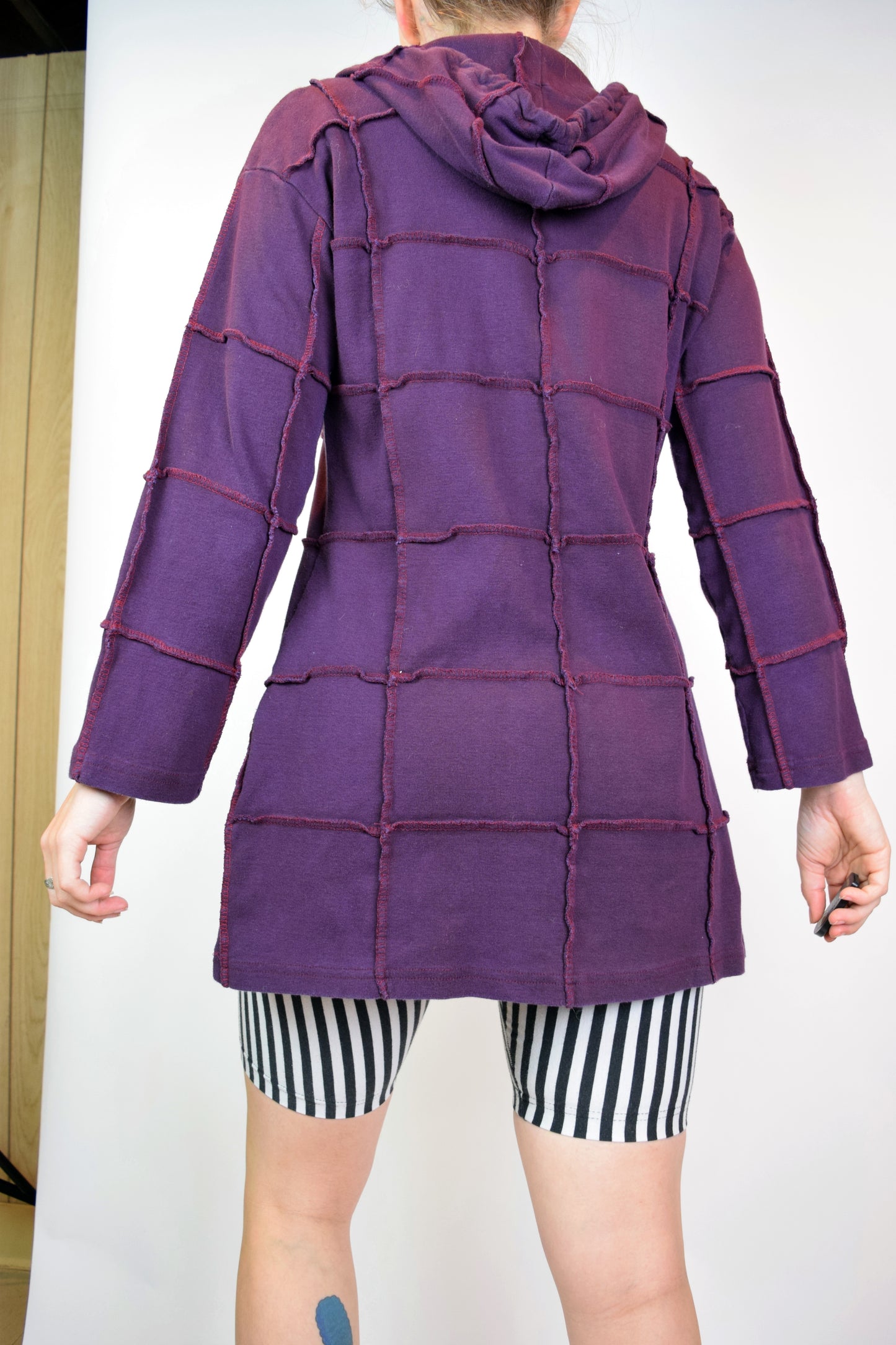 90s PURPLE PATCHWORK HOODIE - M