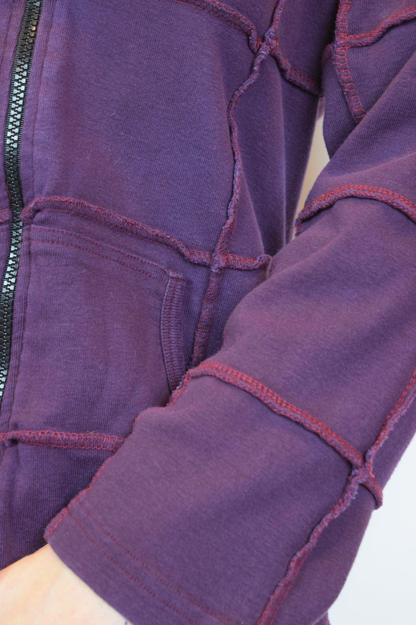 90s PURPLE PATCHWORK HOODIE - M