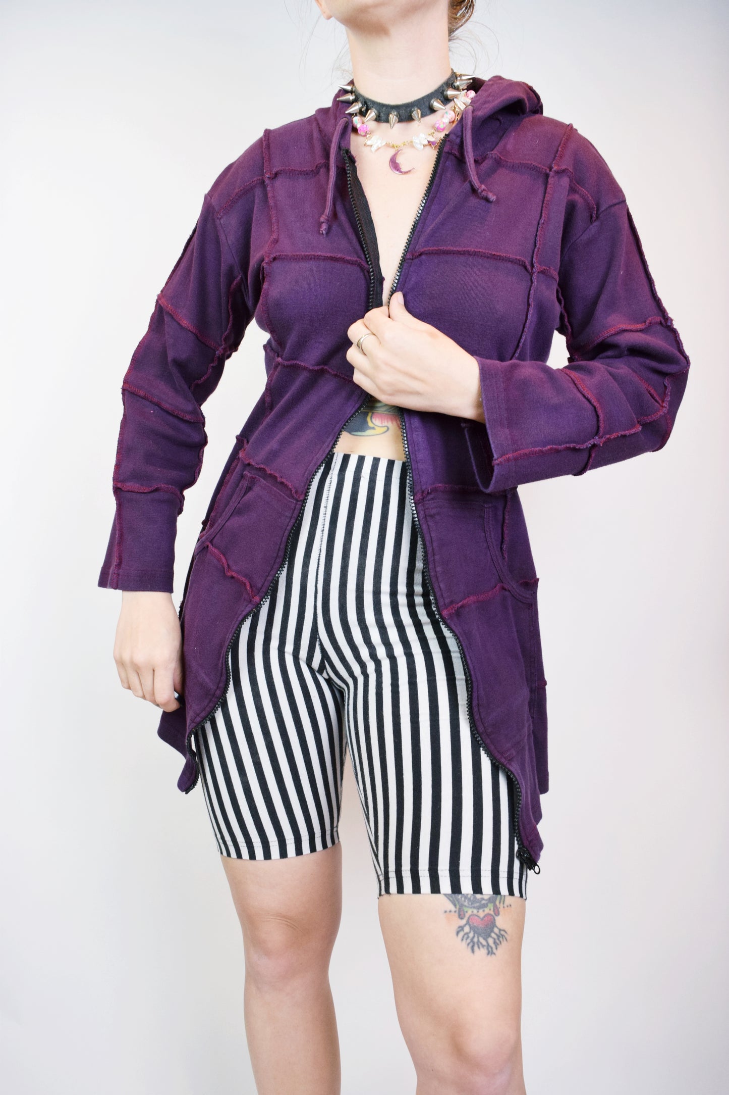 90s PURPLE PATCHWORK HOODIE - M