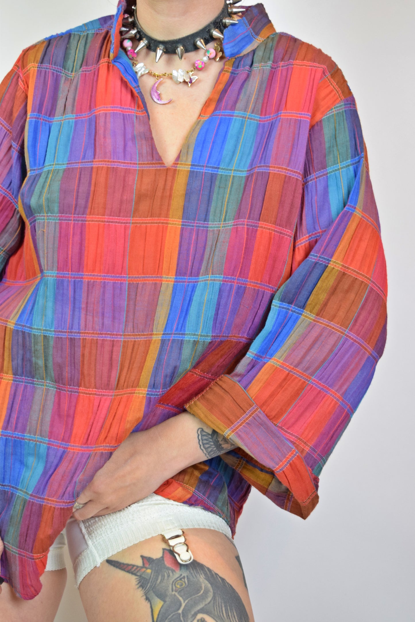70s BOHEMIAN RAINBOW BLOUSE - M/L