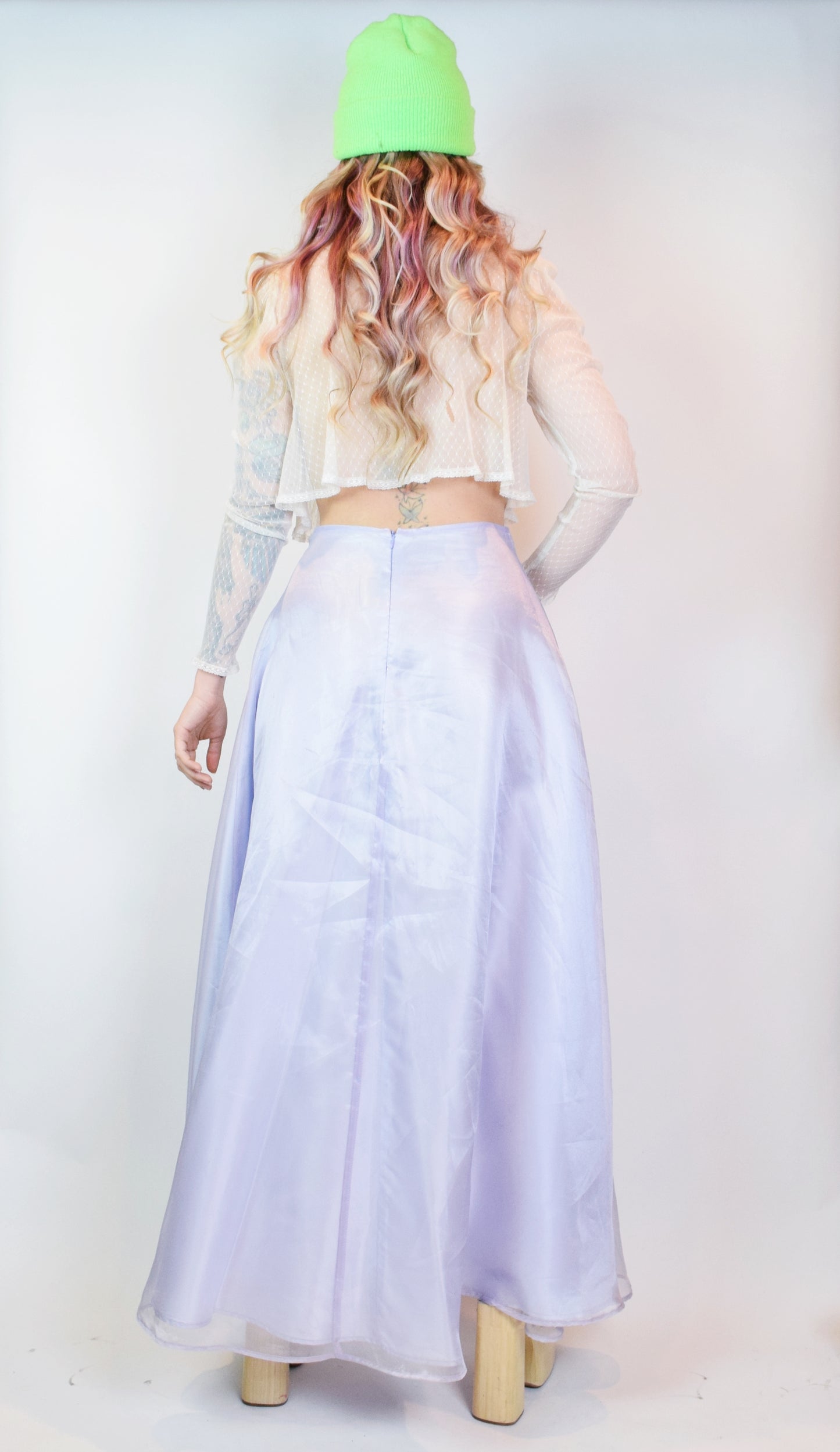 Y2K PASTEL PURPLE IRIDESCENT MAXI SKIRT - 27"