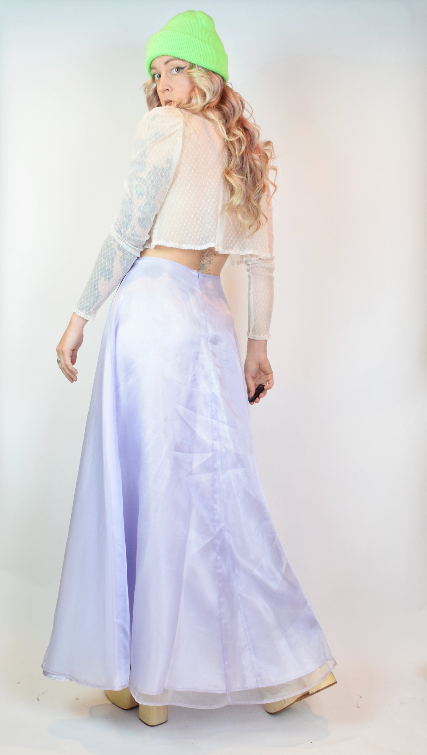 Y2K PASTEL PURPLE IRIDESCENT MAXI SKIRT - 27"