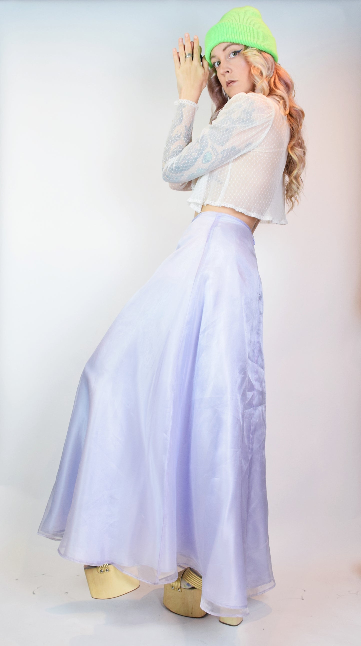Y2K PASTEL PURPLE IRIDESCENT MAXI SKIRT - 27"