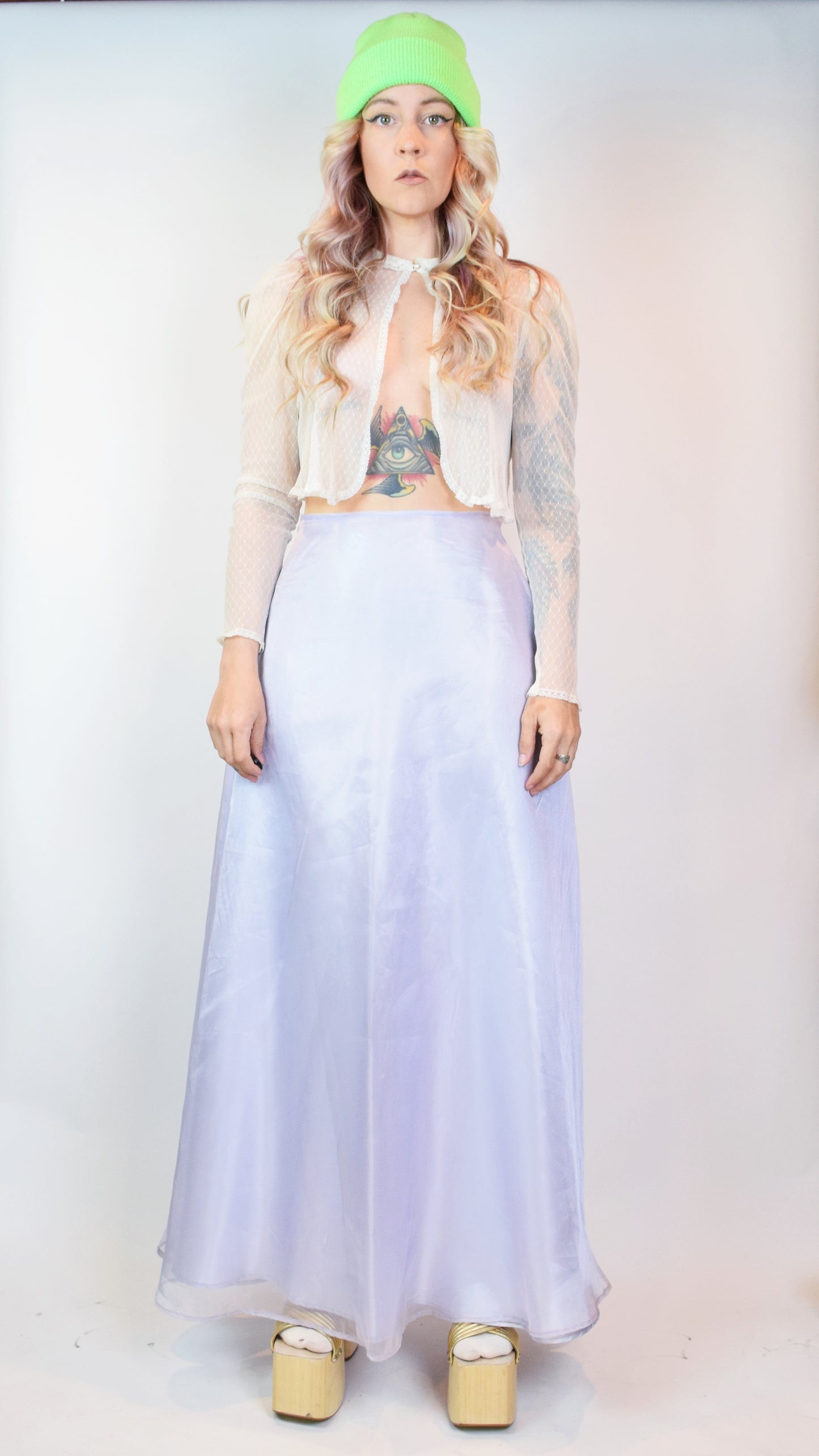 Y2K PASTEL PURPLE IRIDESCENT MAXI SKIRT - 27"