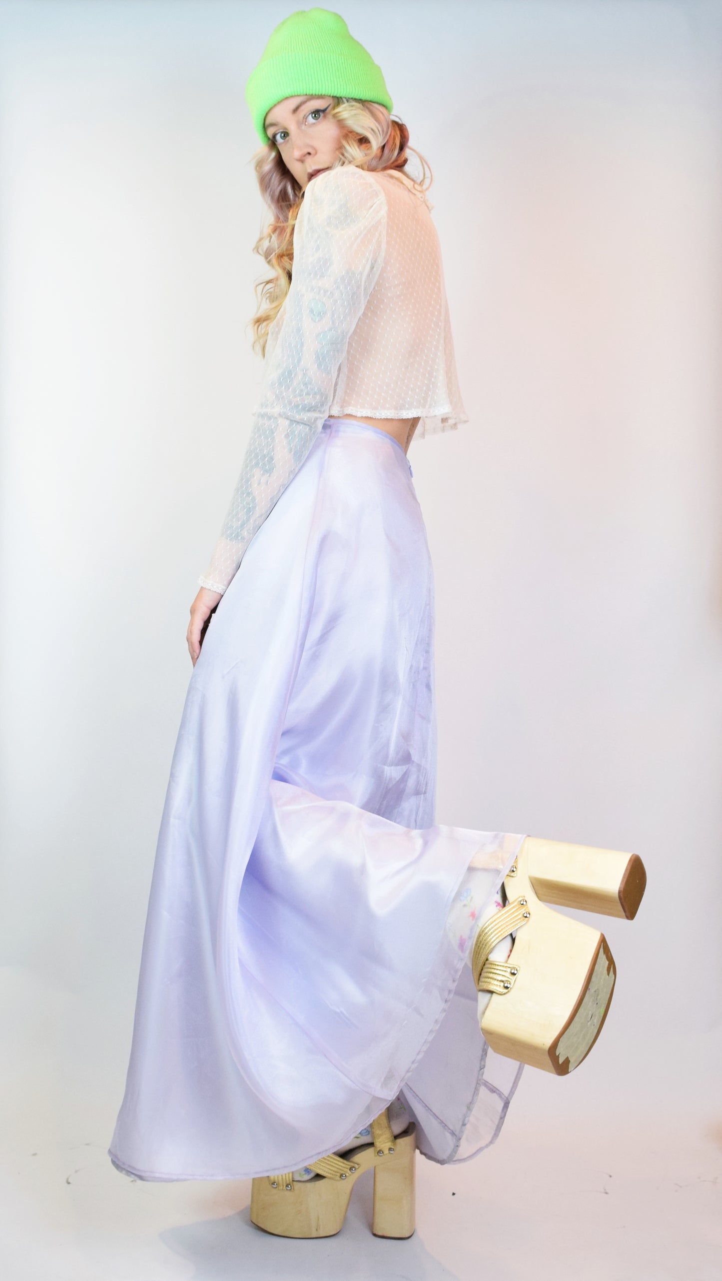 Y2K PASTEL PURPLE IRIDESCENT MAXI SKIRT - 27"