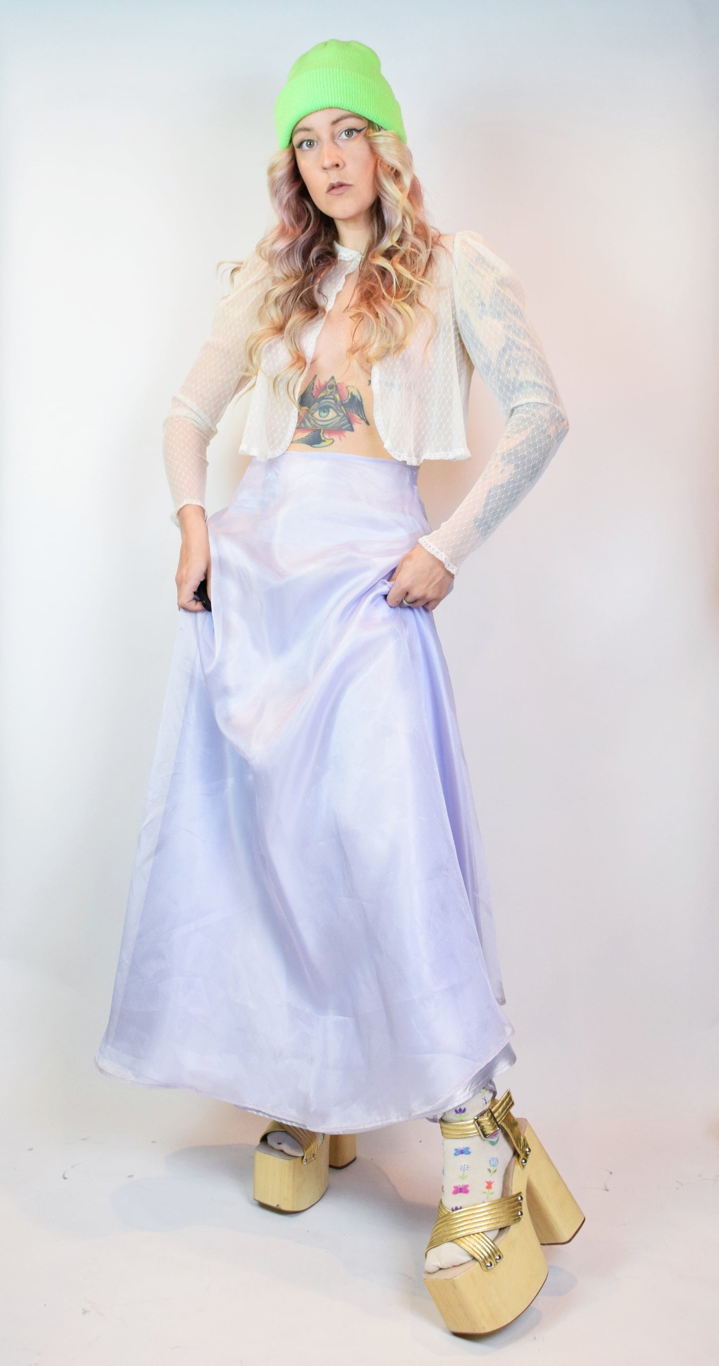 Y2K PASTEL PURPLE IRIDESCENT MAXI SKIRT - 27"