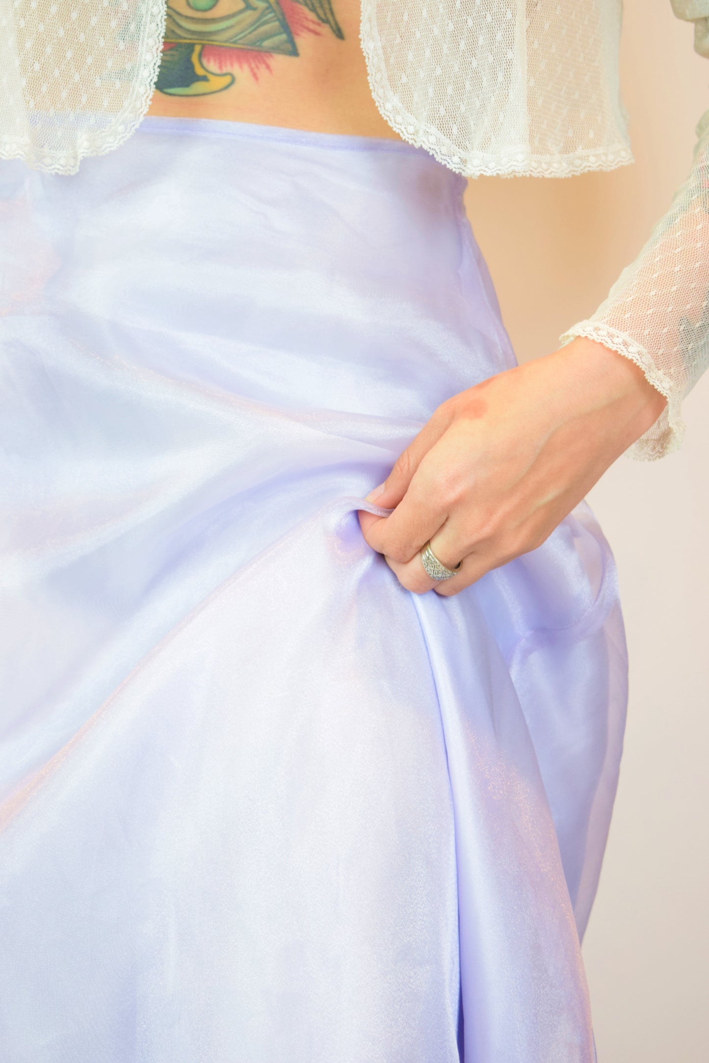 Y2K PASTEL PURPLE IRIDESCENT MAXI SKIRT - 27"