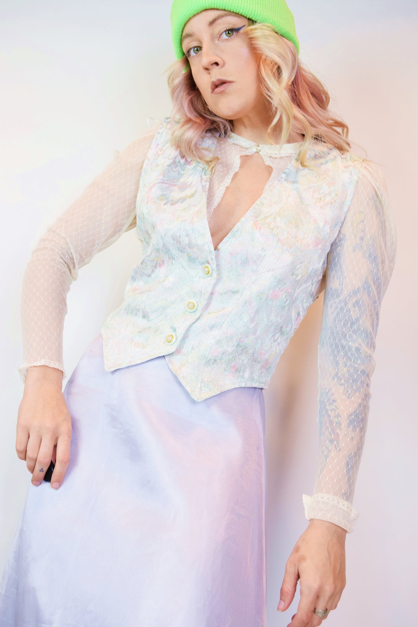 90s PASTEL IRIDESCENT VEST - MEDIUM