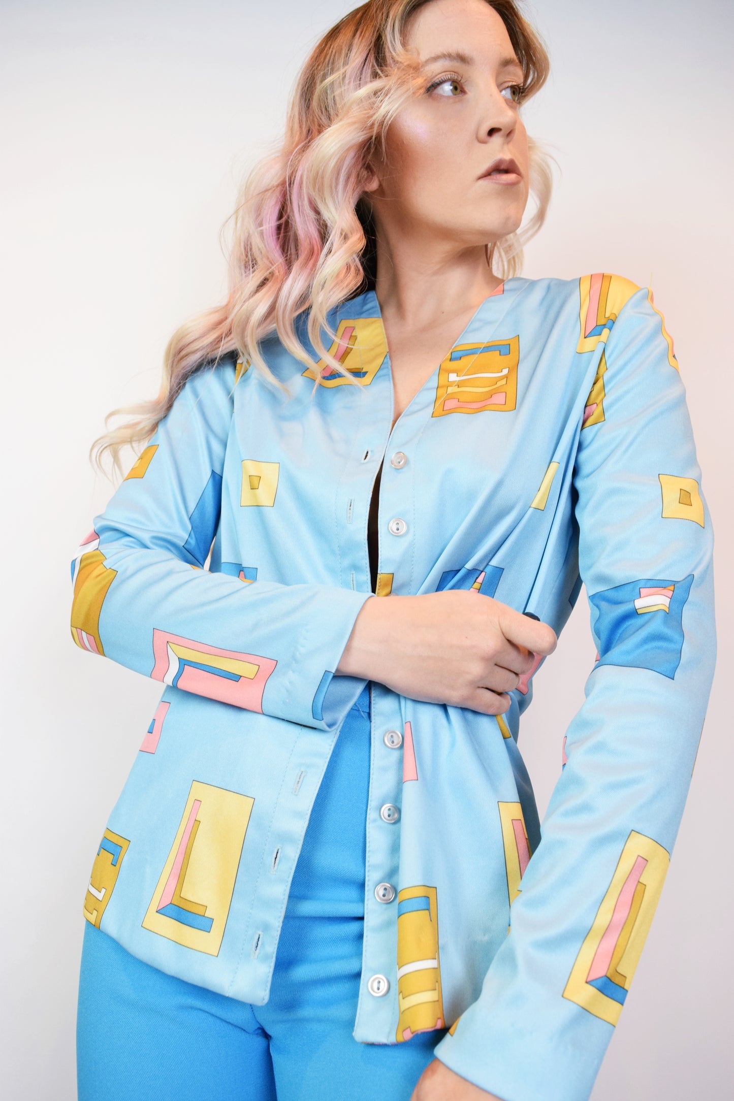 60s RETRO SQUARE BLOUSE - S/M