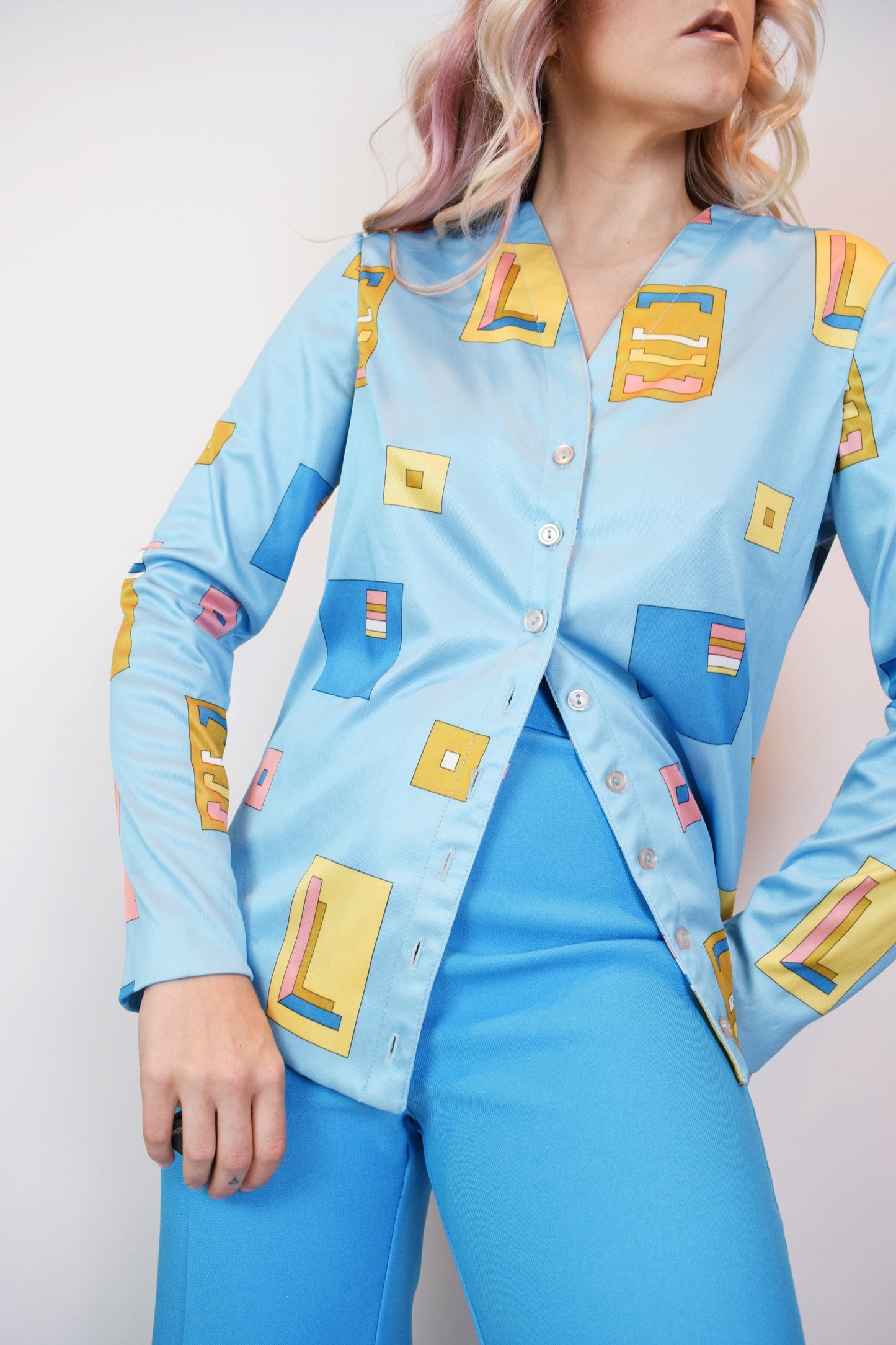 60s RETRO SQUARE BLOUSE - S/M