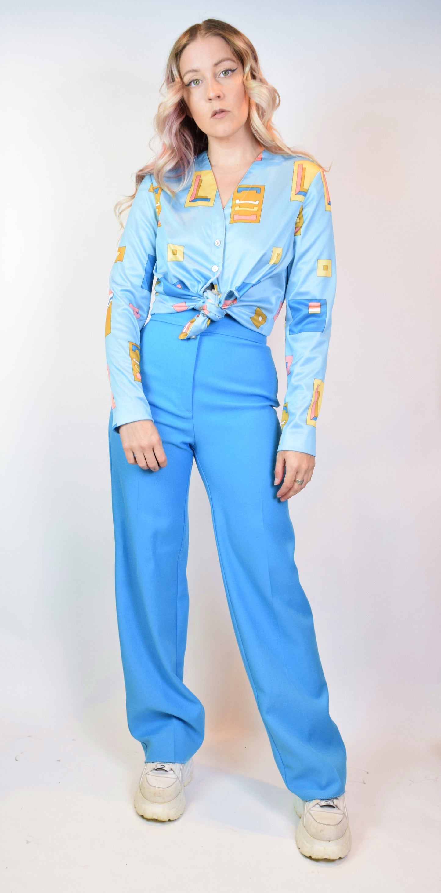 60s RETRO SQUARE BLOUSE - S/M