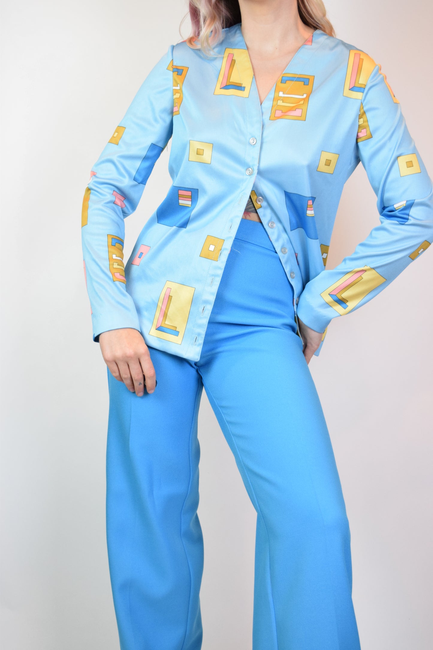 60s RETRO SQUARE BLOUSE - S/M