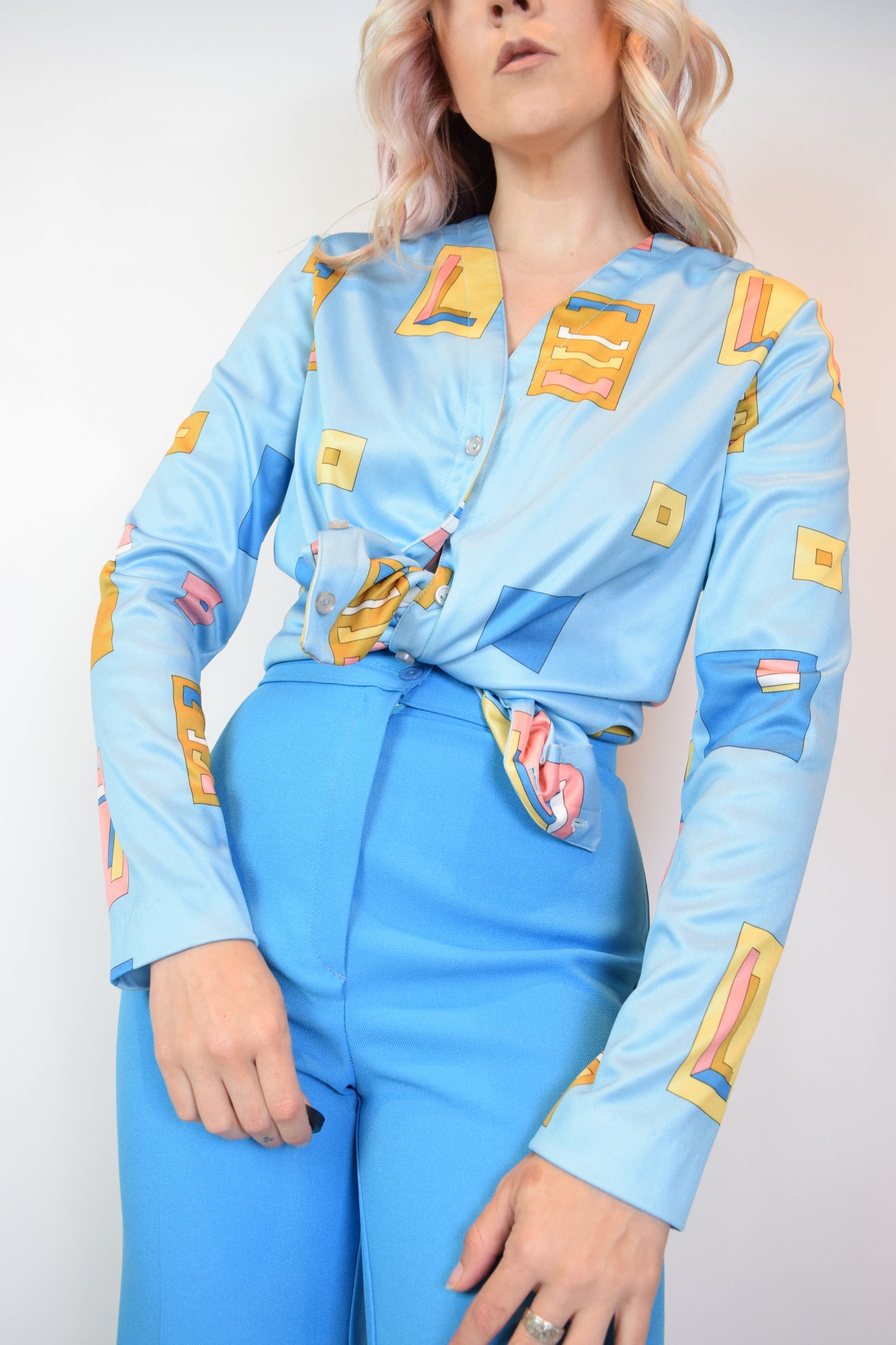 60s RETRO SQUARE BLOUSE - S/M