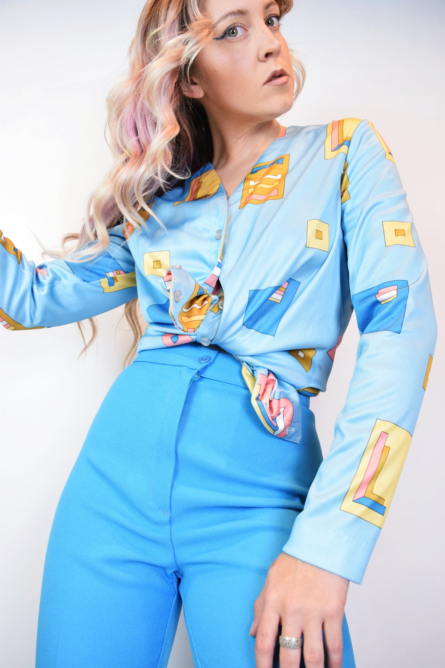 60s RETRO SQUARE BLOUSE - S/M